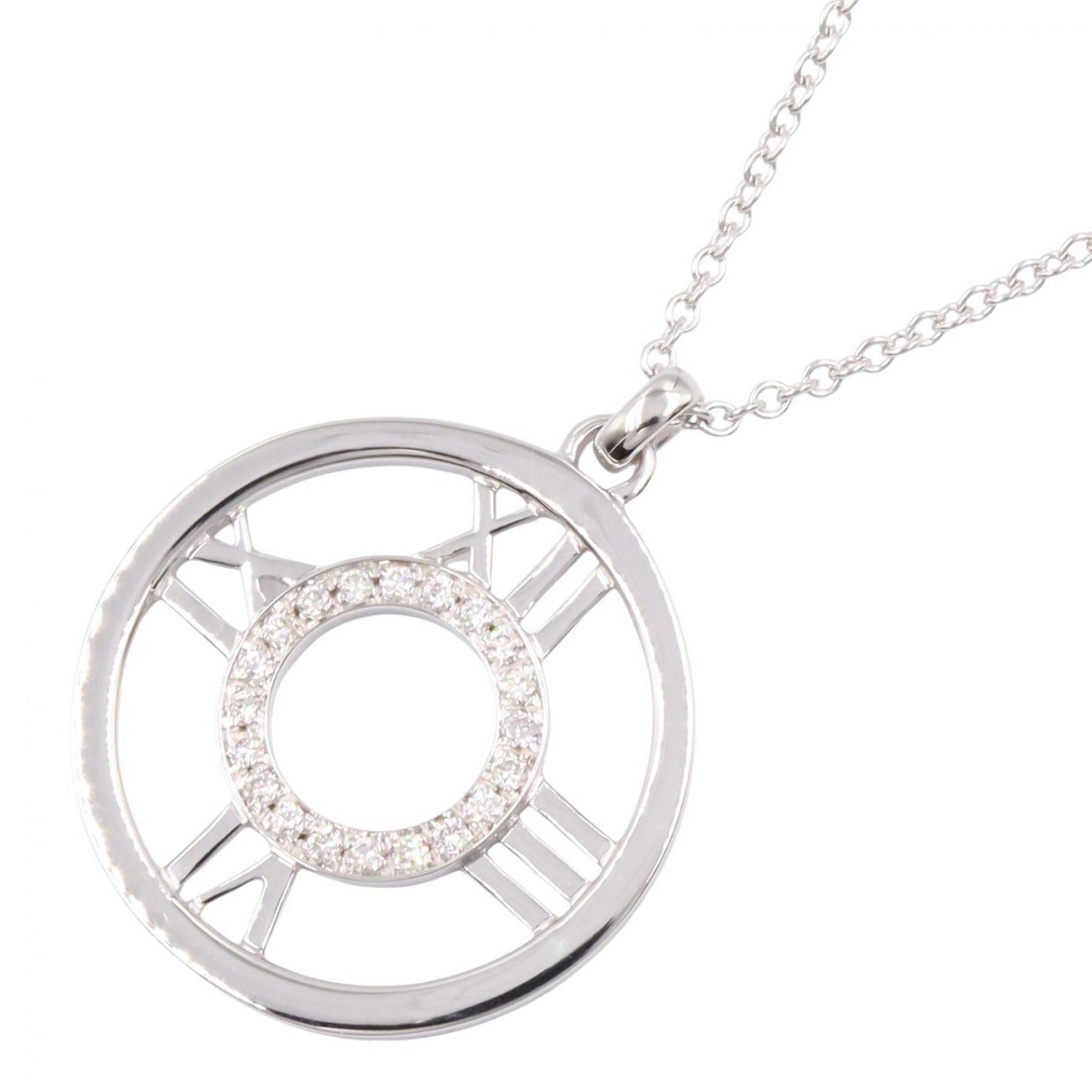 Tiffany & Co. Atlas Diamond Necklace, 18K White Gold (18KWG), Diamond, Women\'s, Silver Tone, Clear
