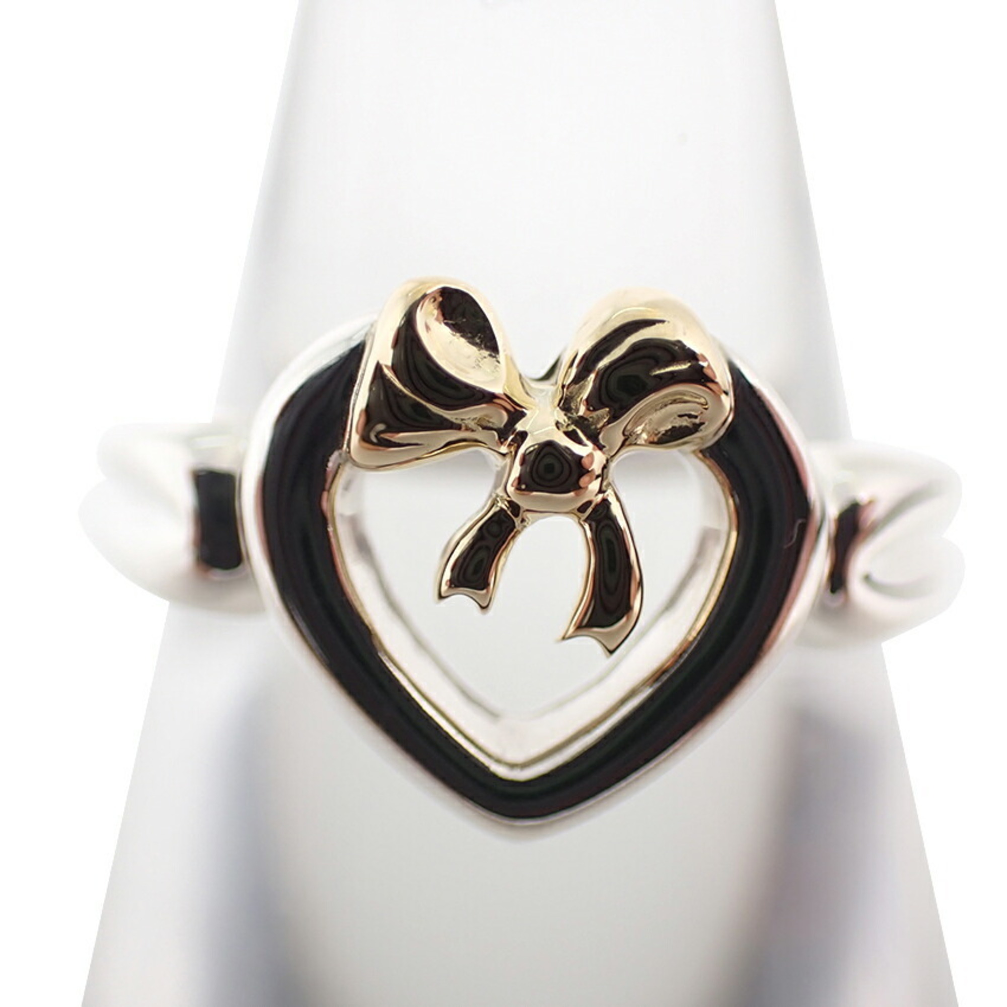 TIFFANY & Co. 925 750 Heart Ribbon Combination Ring, Size 11.5