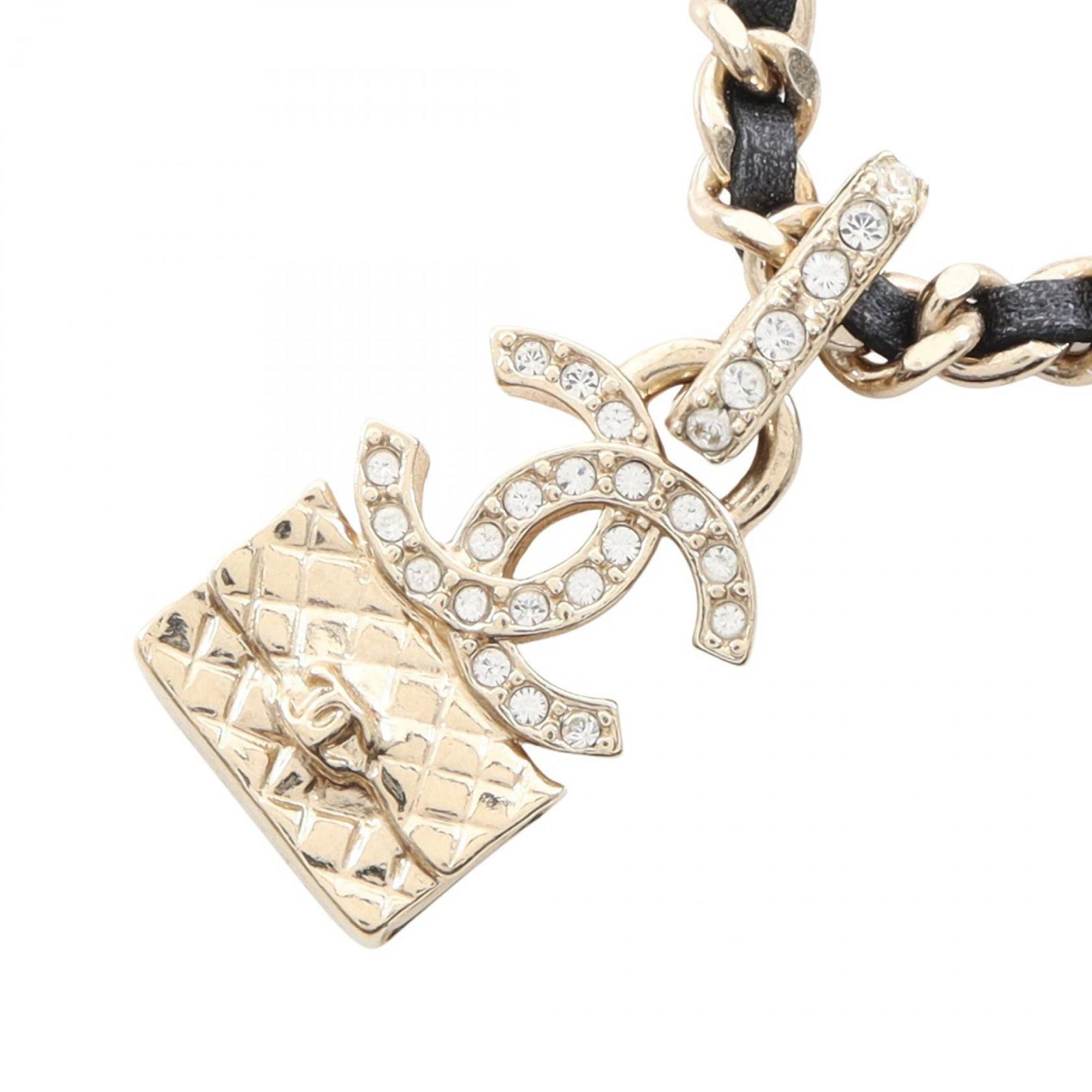 CHANEL Coco Mark Back Motif Choker Accessory, GP (Gold Plated) Leather, Women\'s, Gold and Black