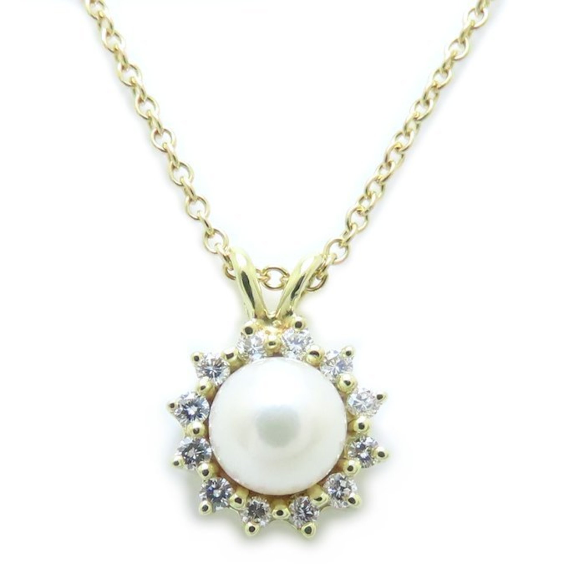TIFFANY & Co. Tiffany Pearl Necklace, 5.6mm Pearl, 18KYG Diamond, 293944