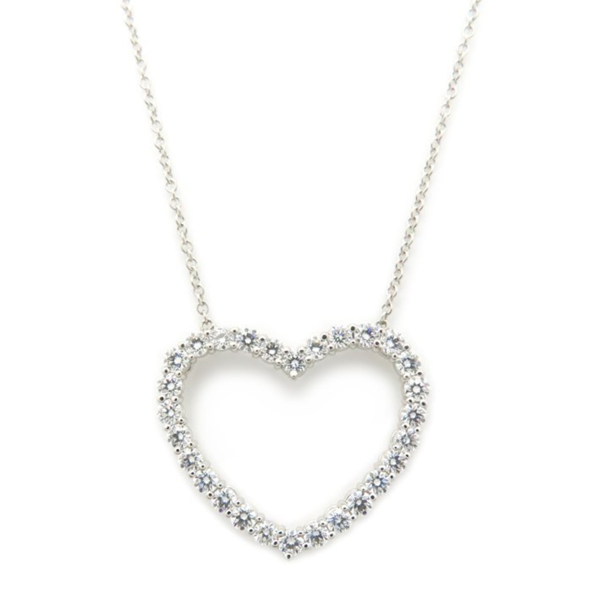 TIFFANY & Co. Tiffany Open Heart Necklace with Diamonds, Pt950, Women\'s, 295164