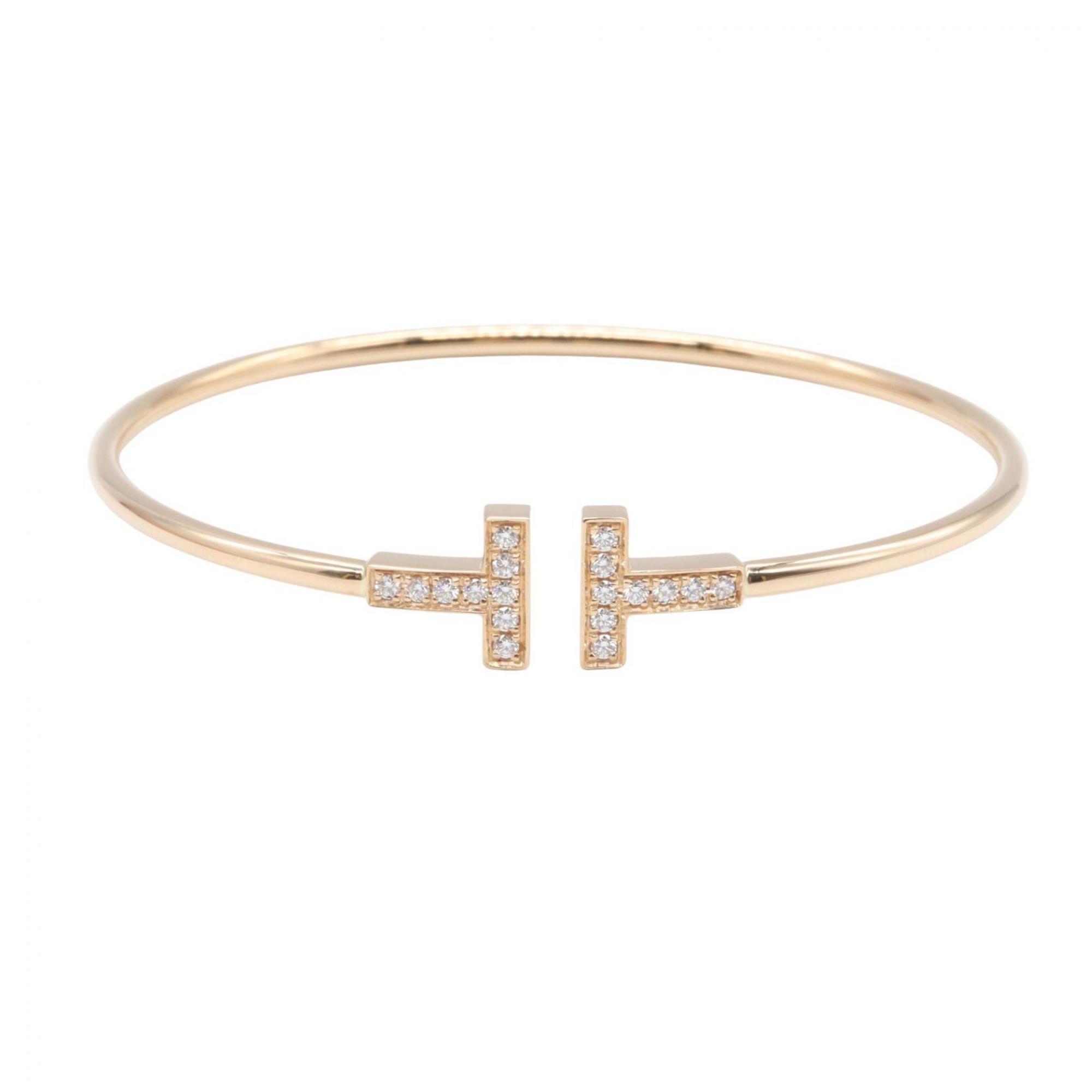 Tiffany & Co. T Wire Bracelet Diamond Accessory 18KPG (Pink Gold) Women\'s Gold Tone Clear