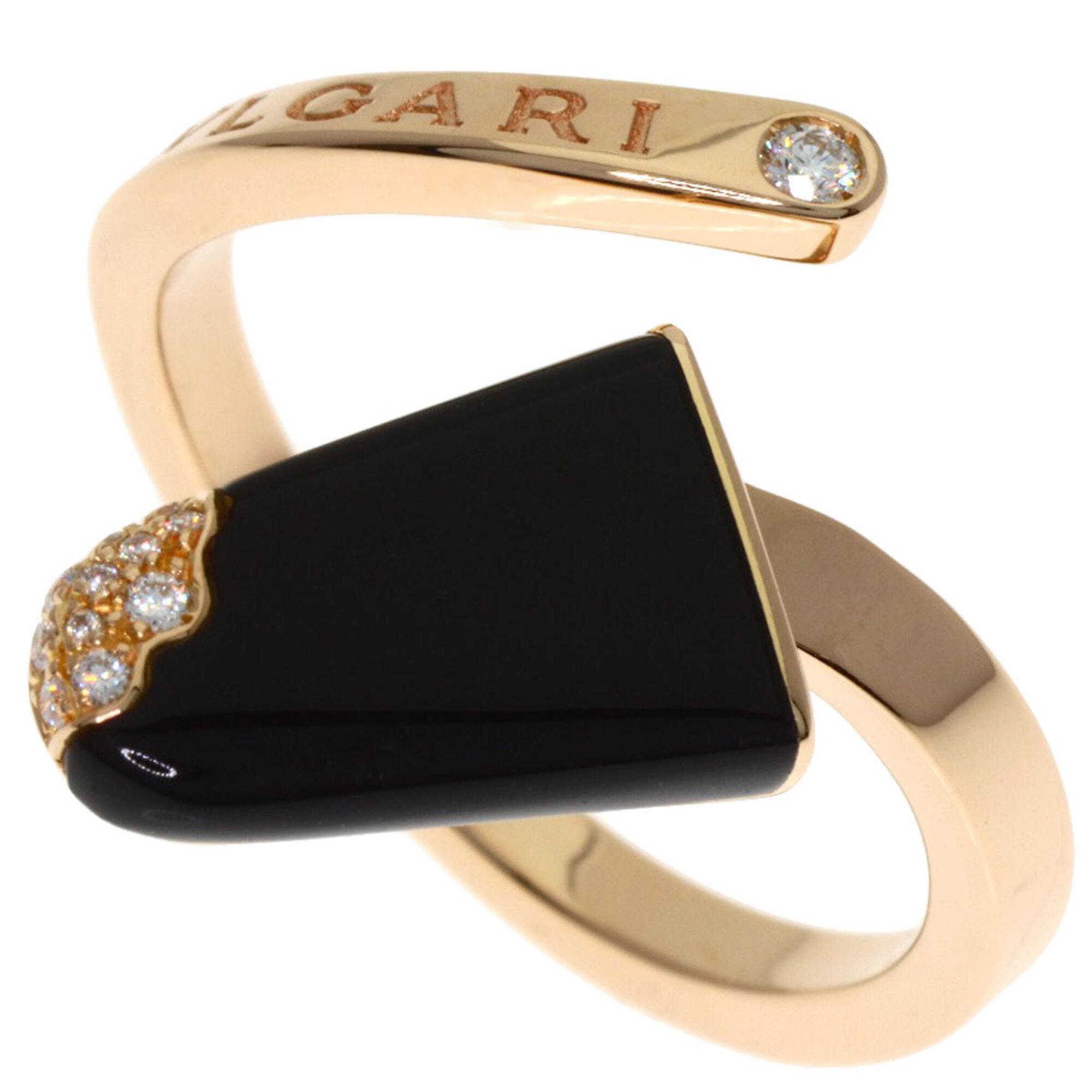 BVLGARI Gelati Onyx Diamond Ring #54 18K Pink Gold Women\'s