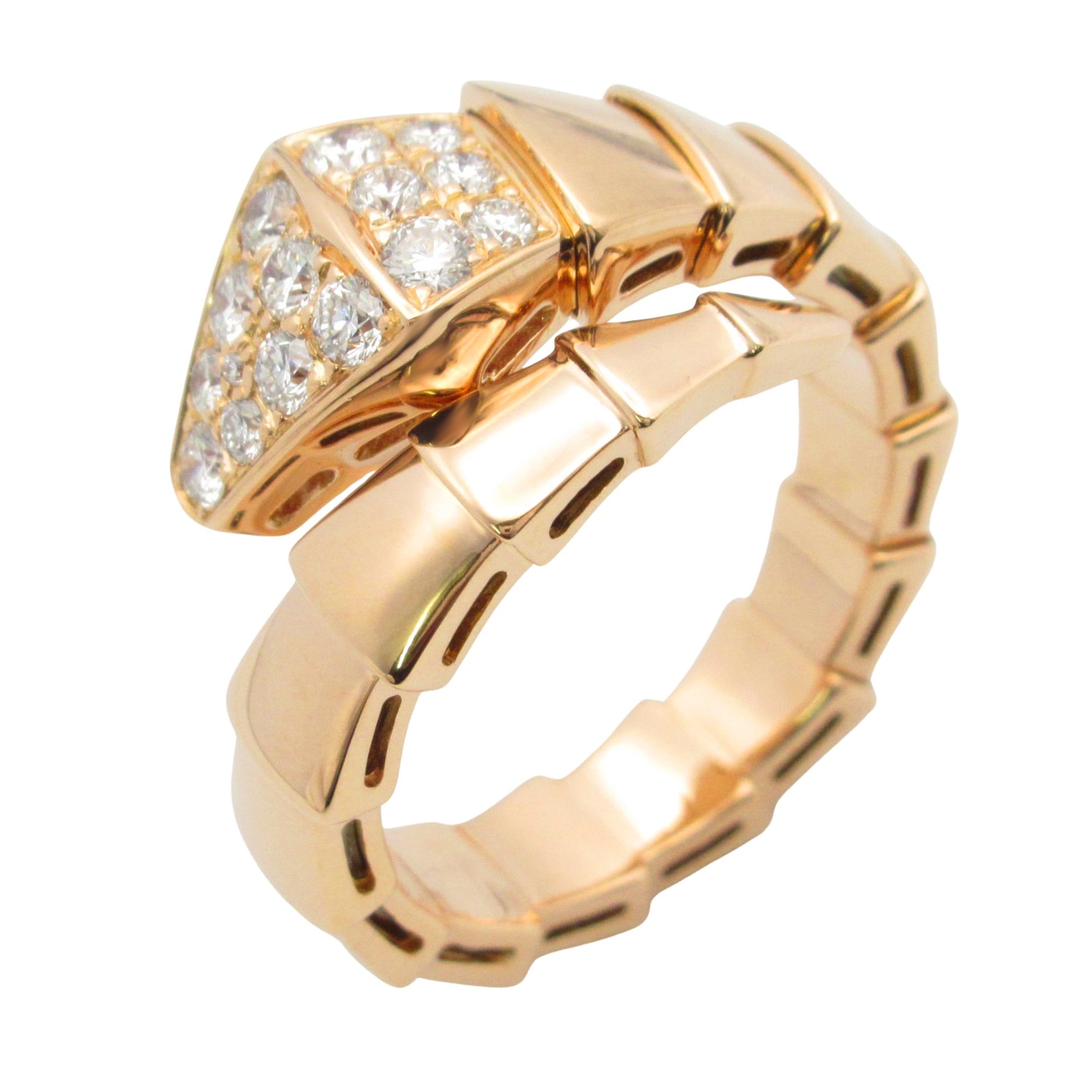 Bvlgari Serpenti L Diamond Ring, 18K Pink Gold with Diamonds, Clear, for Women