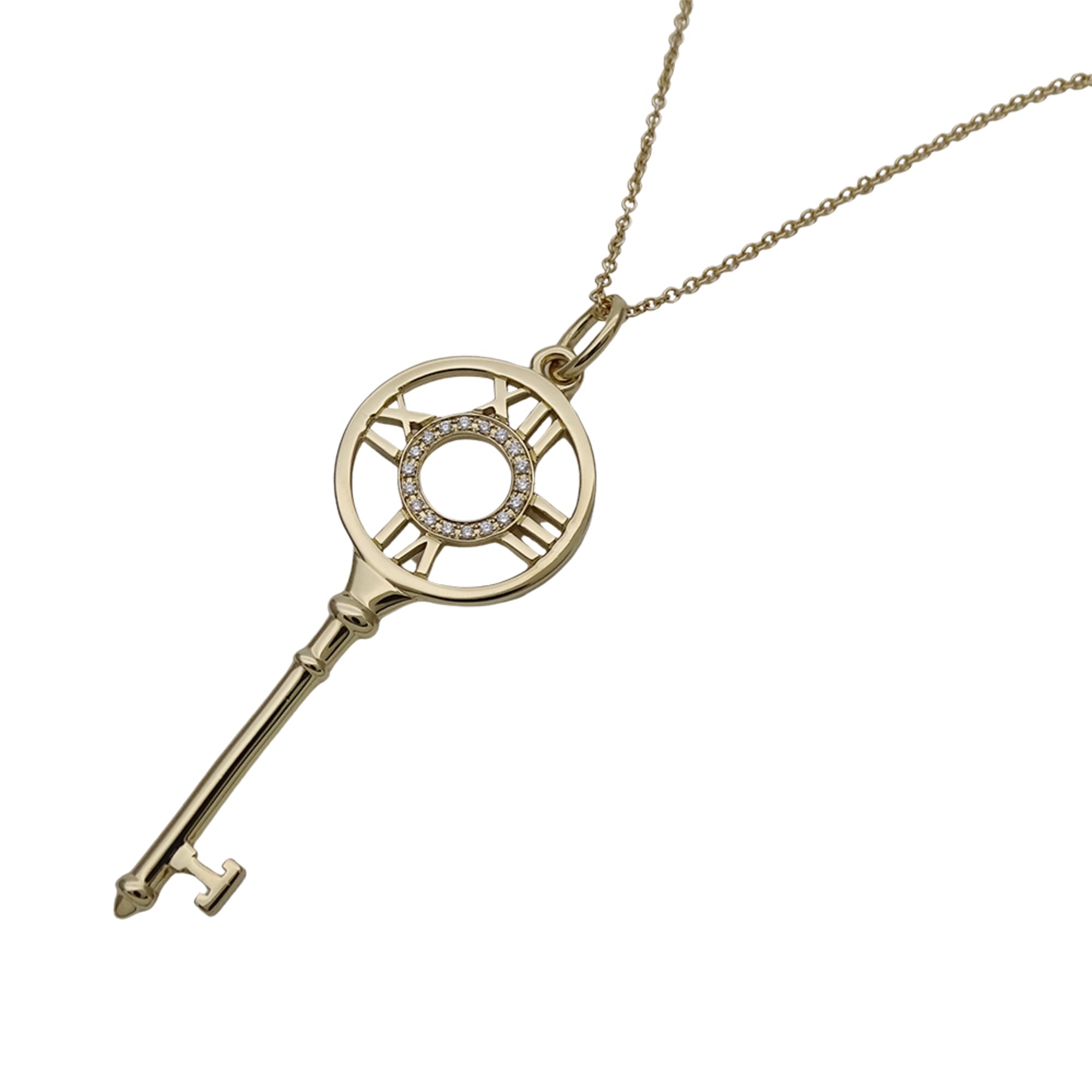 Tiffany & Co. Women\'s Necklace, Brand Name, 750YG Diamond Atlas Key, Yellow Gold Jewelry, Polished.