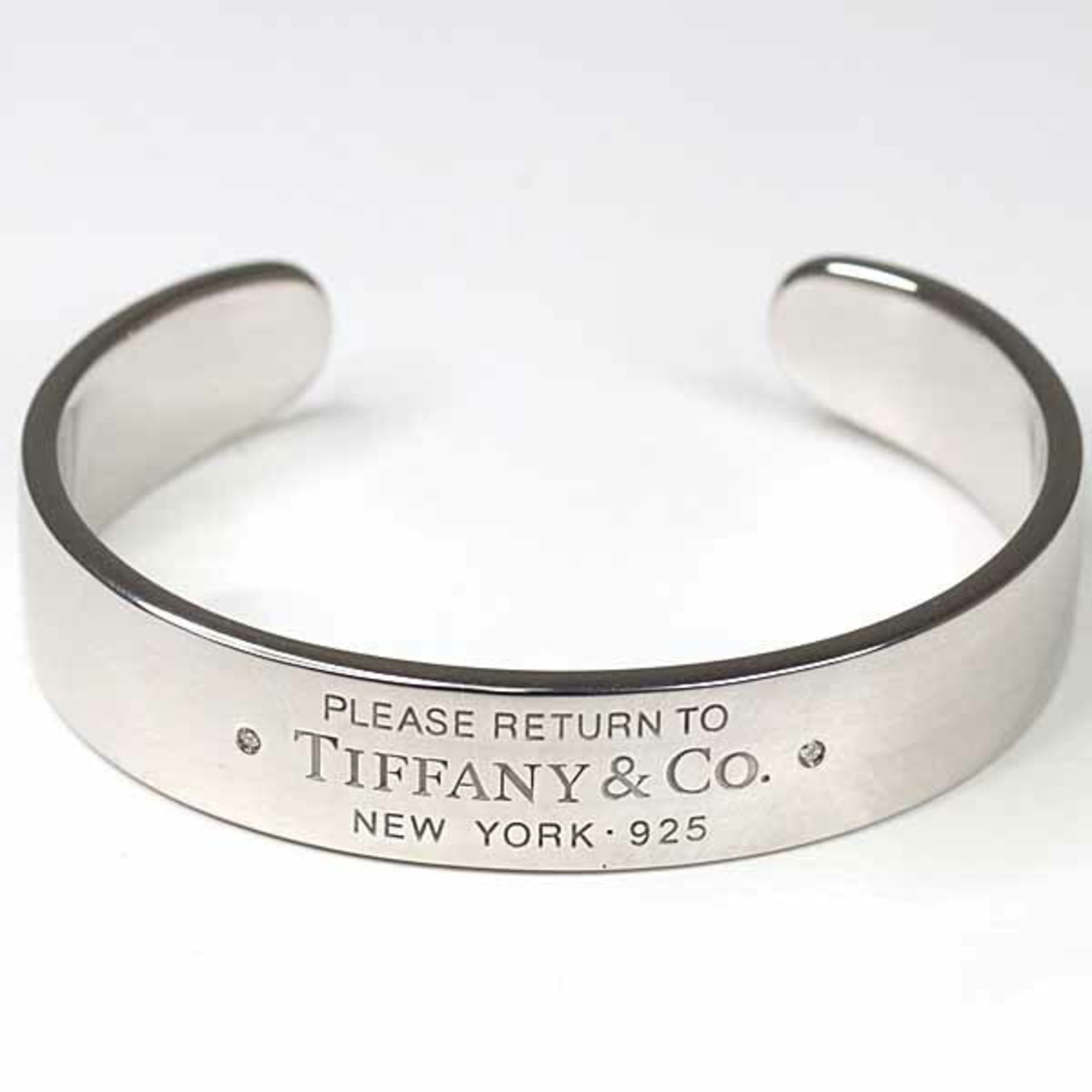 TIFFANY & Co. Return to Tiffany Narrow Cuff Bangle Bracelet Diamond Sterling Silver Ag925