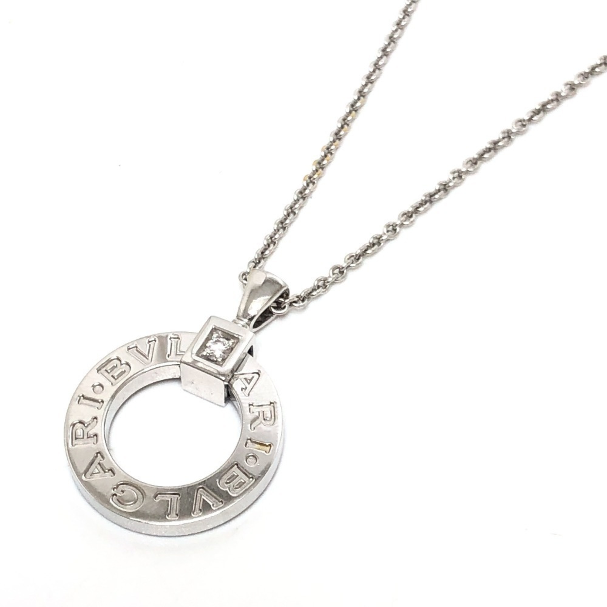 BVLGARI Bulgari 18KWG Diamond 1P Accessory Circle Logo Necklace Women\'s Silver Like New