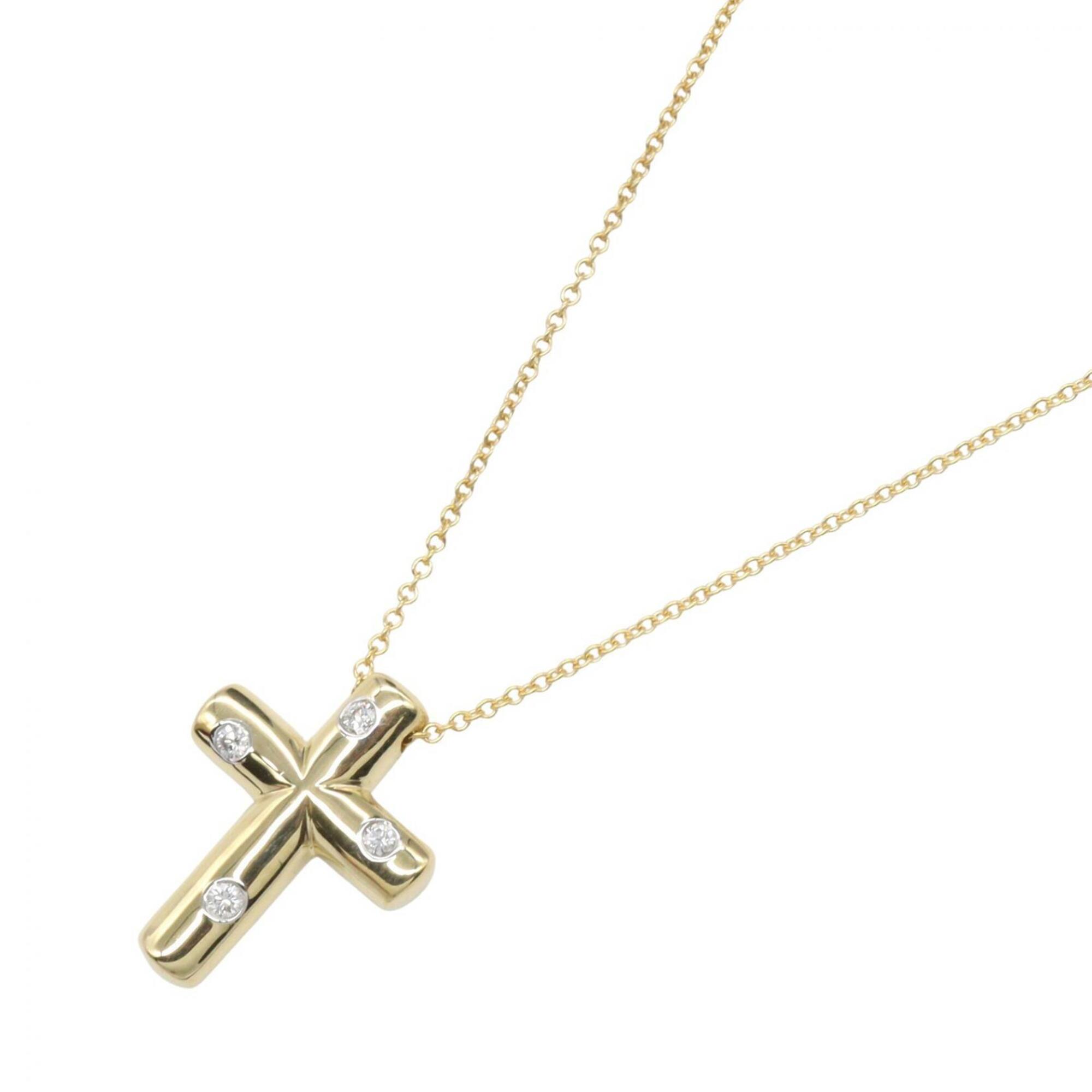 Tiffany & Co. Dots Cross Necklace 4PD Jewelry 18K (Yellow Gold) Diamond Women\'s Gold Tone Clear
