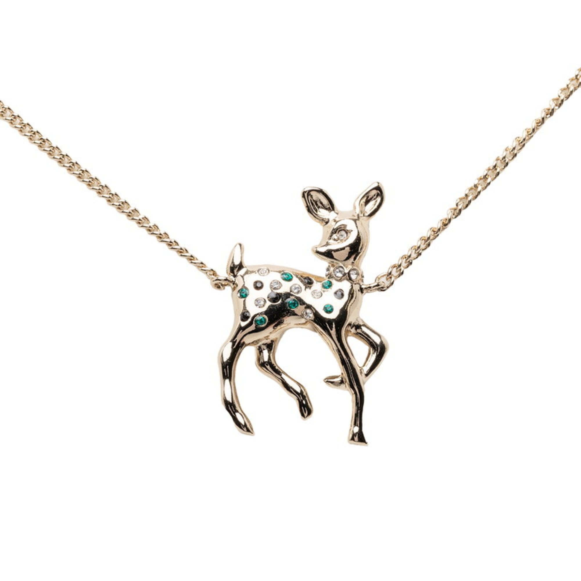 Chanel Coco Mark Bambi Motif Necklace, Gold Plated with Faux Pearls, Women\'s