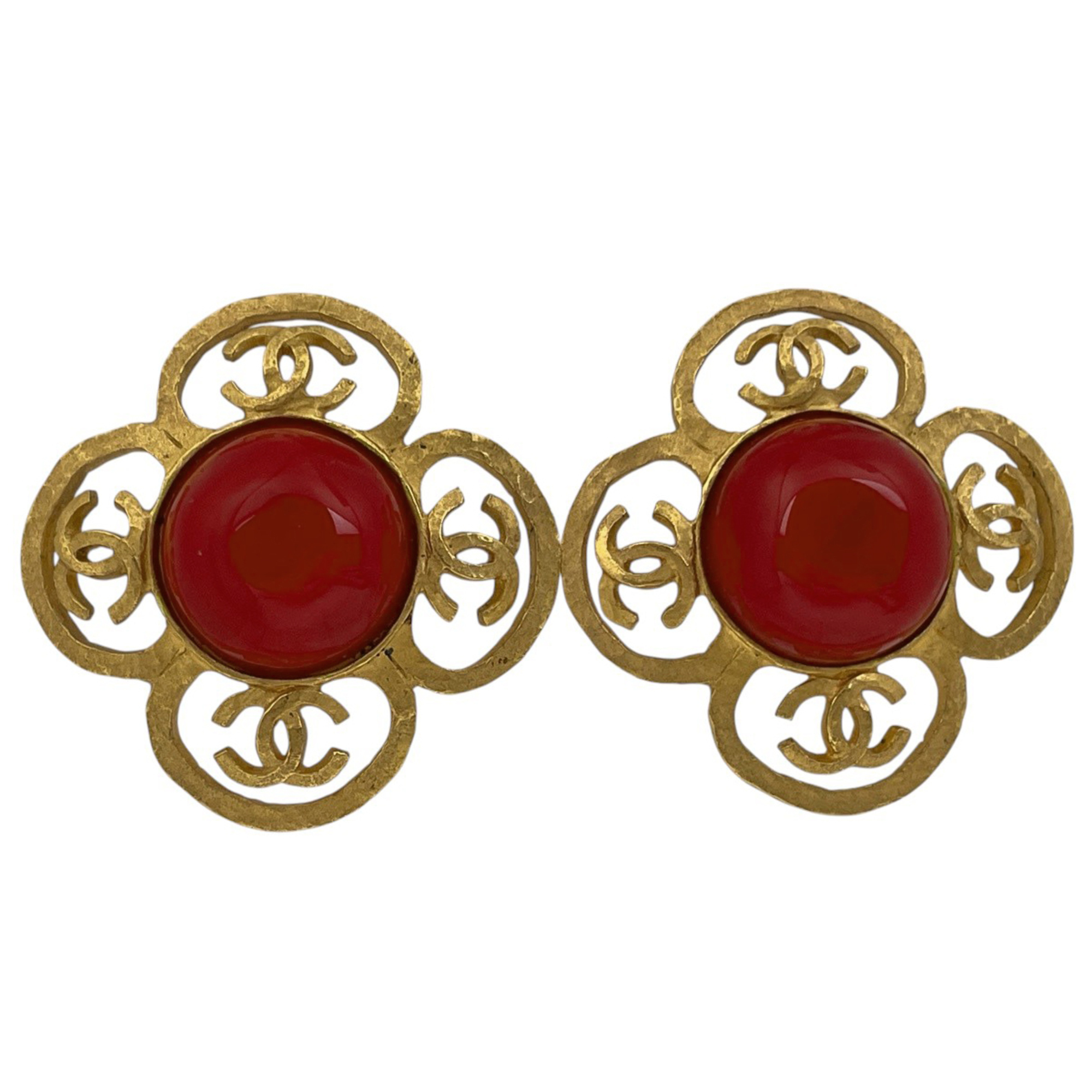 Chanel Coco Mark Earrings, Gripoix GP Gold, Red, Women\'s