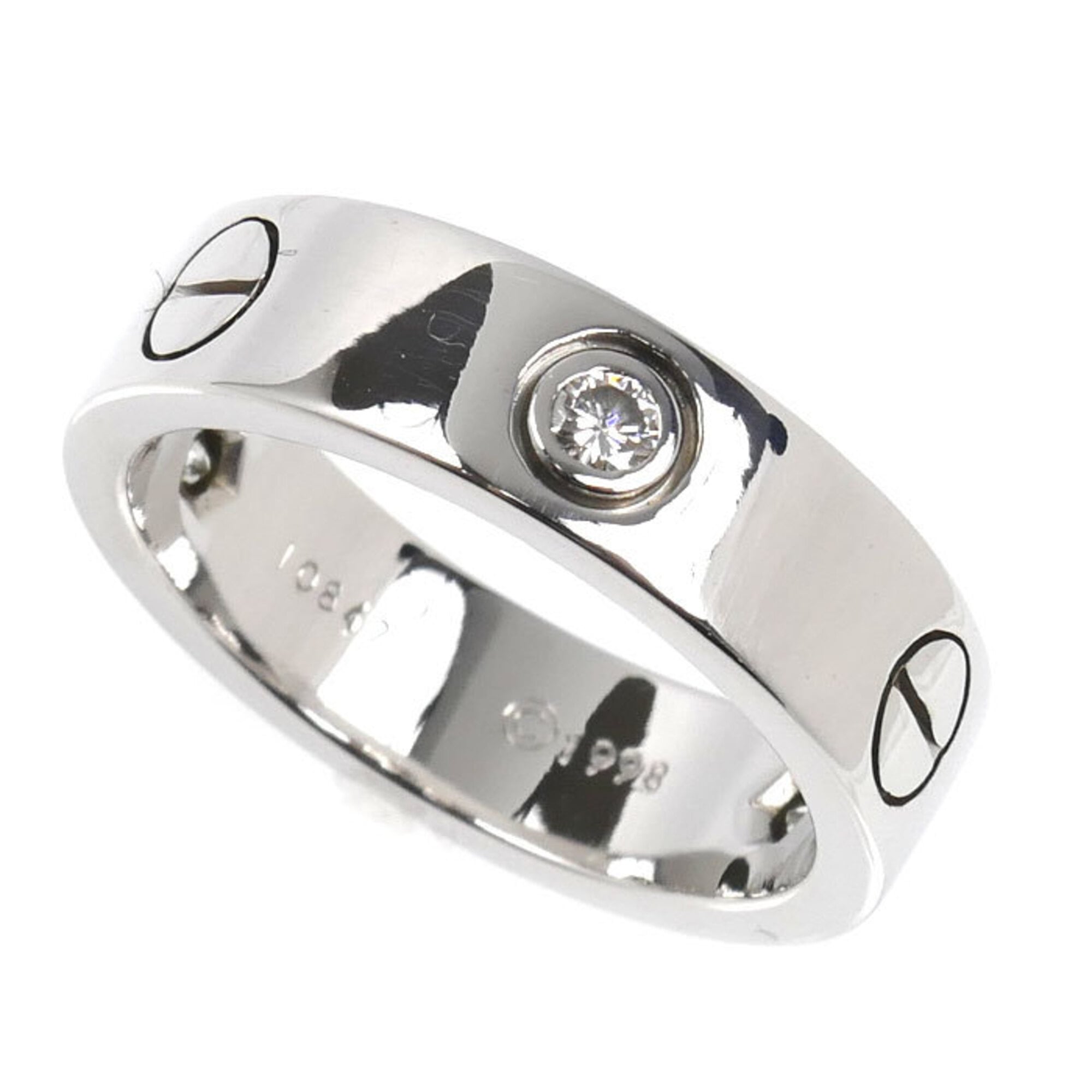 CARTIER Cartier 18KWG White Gold Love Half Ring with Diamonds, Size 54, 8.9g, Women\'s