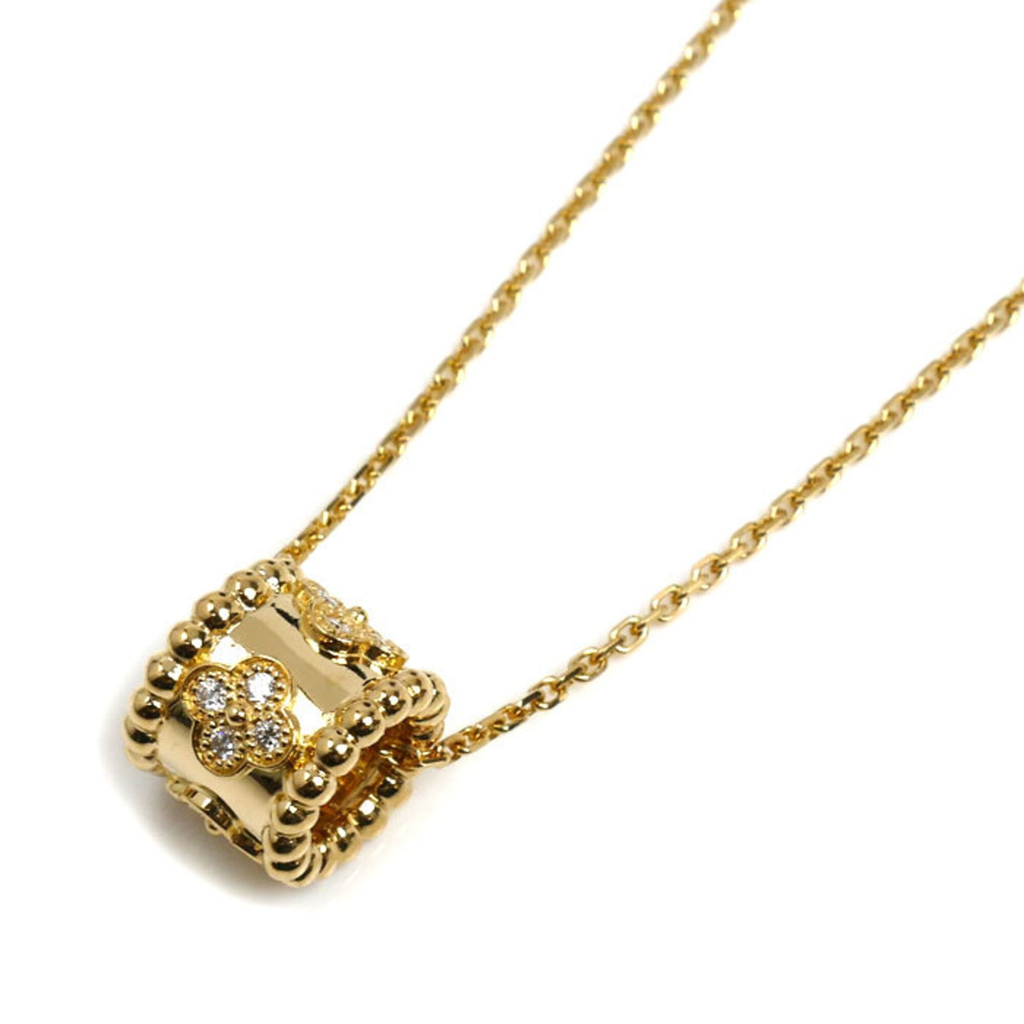 Van Cleef & Arpels 18K Yellow Gold Perlee Clover Necklace VCARO3YG00 with Diamonds, 7.2g, 42cm, Wome