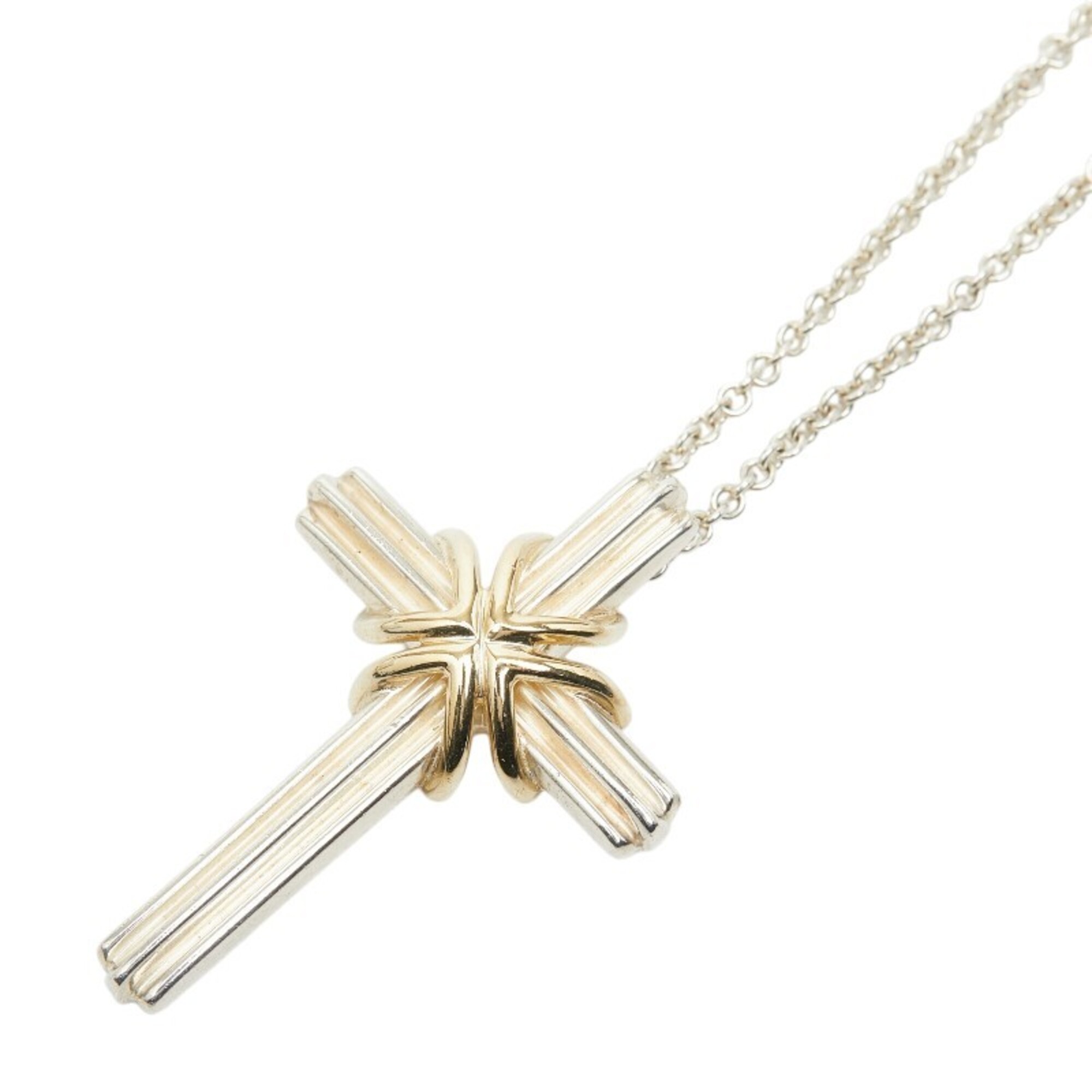 Tiffany & Co. Signature Cross Necklace, SV925 Sterling Silver, 18K Yellow Gold, Women\'s.
