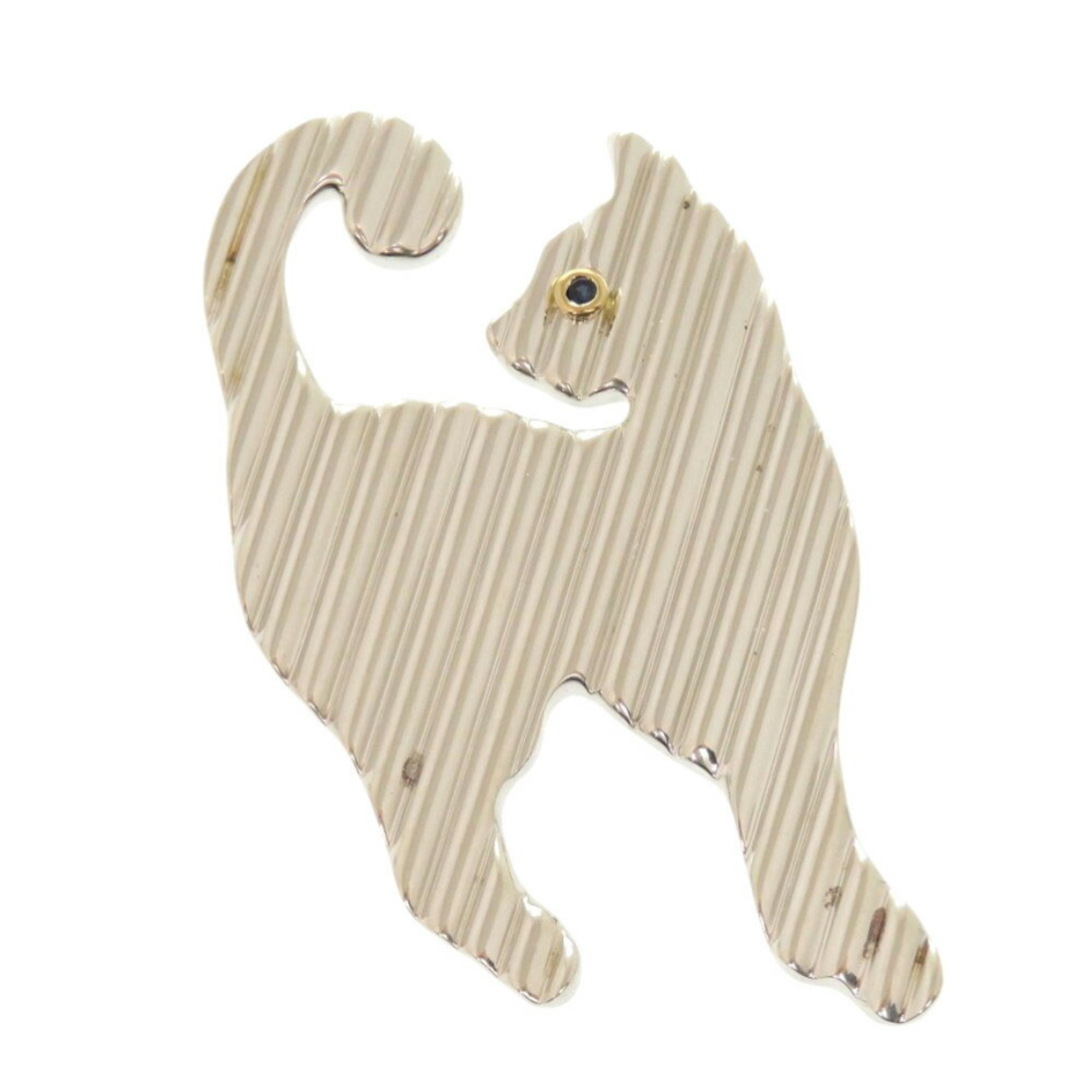 Tiffany cat motif silver 925 yellow gold 750 stone brooch 1885TIFFANY&Co.
