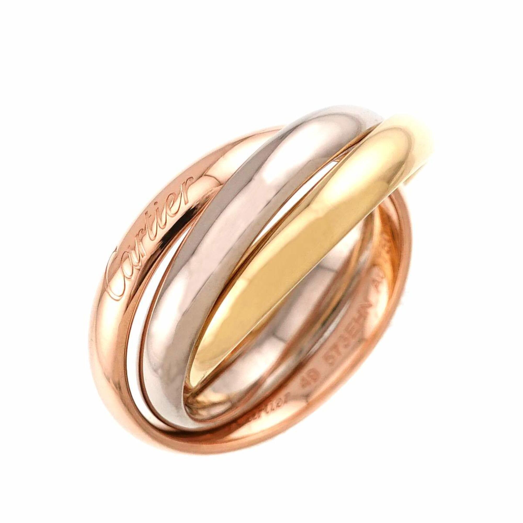 Cartier Trinity MM #49 Ring, 18K Yellow Gold, White Pink Triple Band, Three Colors, 750 Gold.