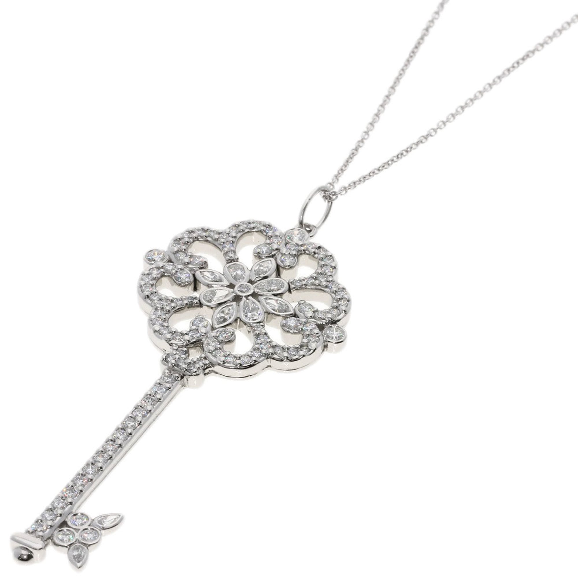 Tiffany Enchant Prim Rose Key Diamond Necklace in 18K White Gold for Women. TIFFANY & Co.