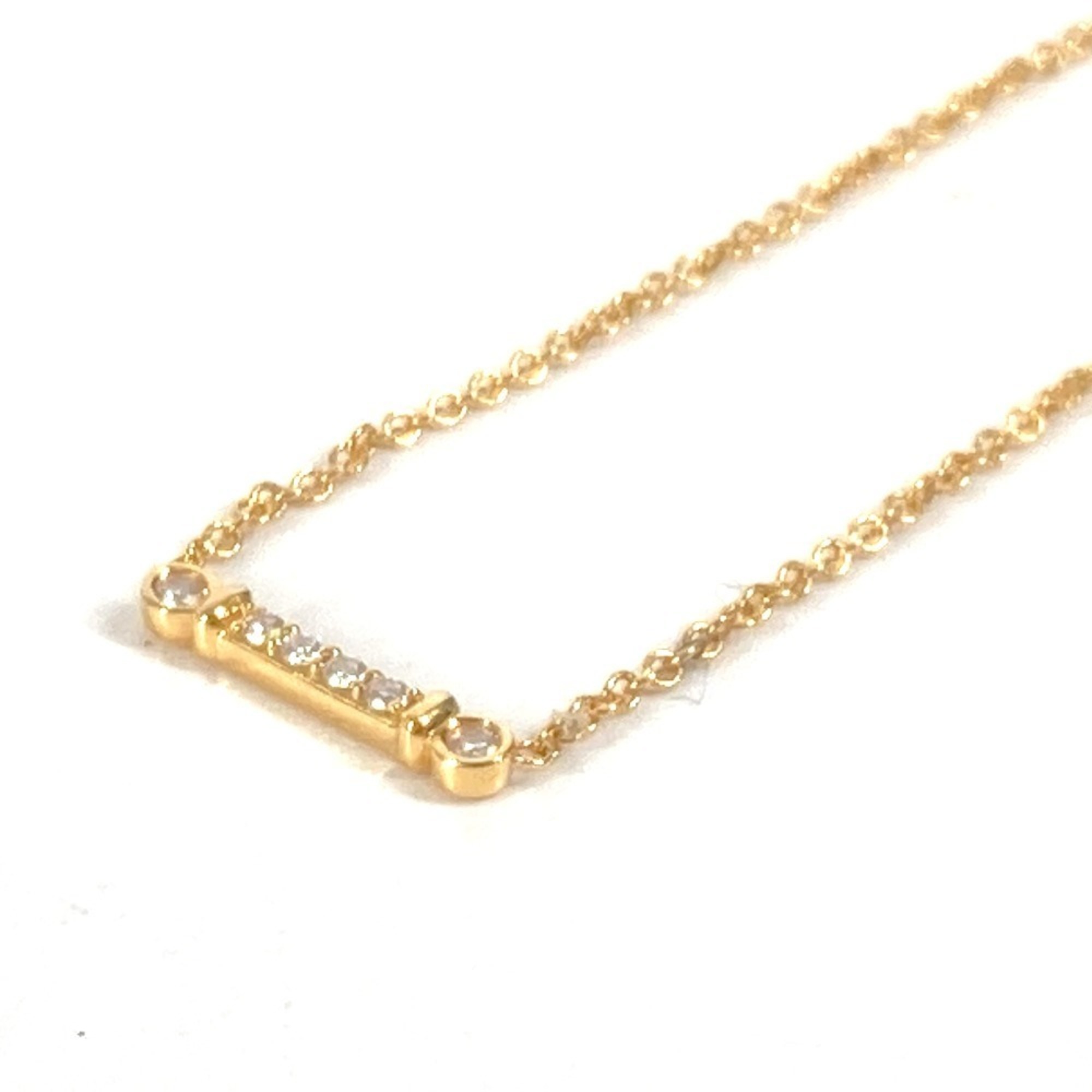 TIFFANY&Co. Tiffany K18 Fleur-de-lis Key Bar Pendant Diamond Accessory Chain Necklace Au750 Women\'s