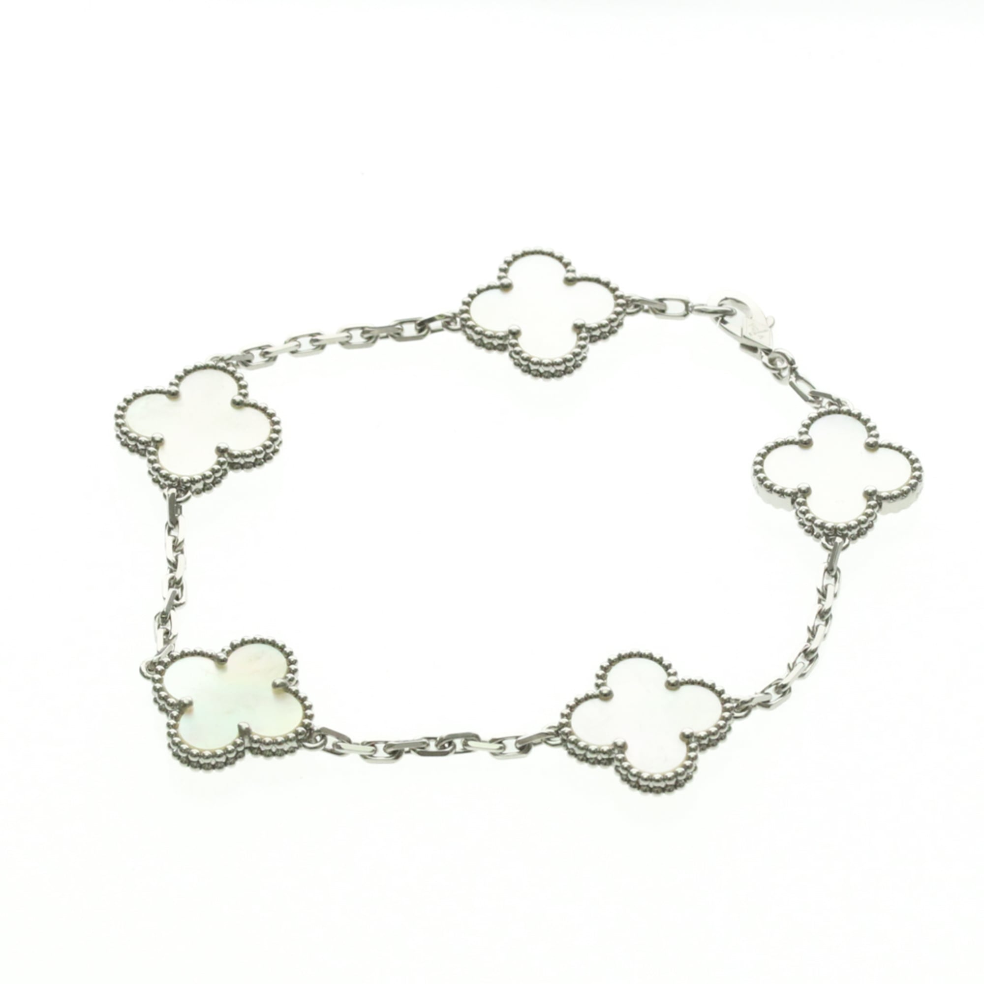 Van Cleef & Arpels Vintage Alhambra White Gold (18K) Mother Of Pearl Charm Bracelet Silver