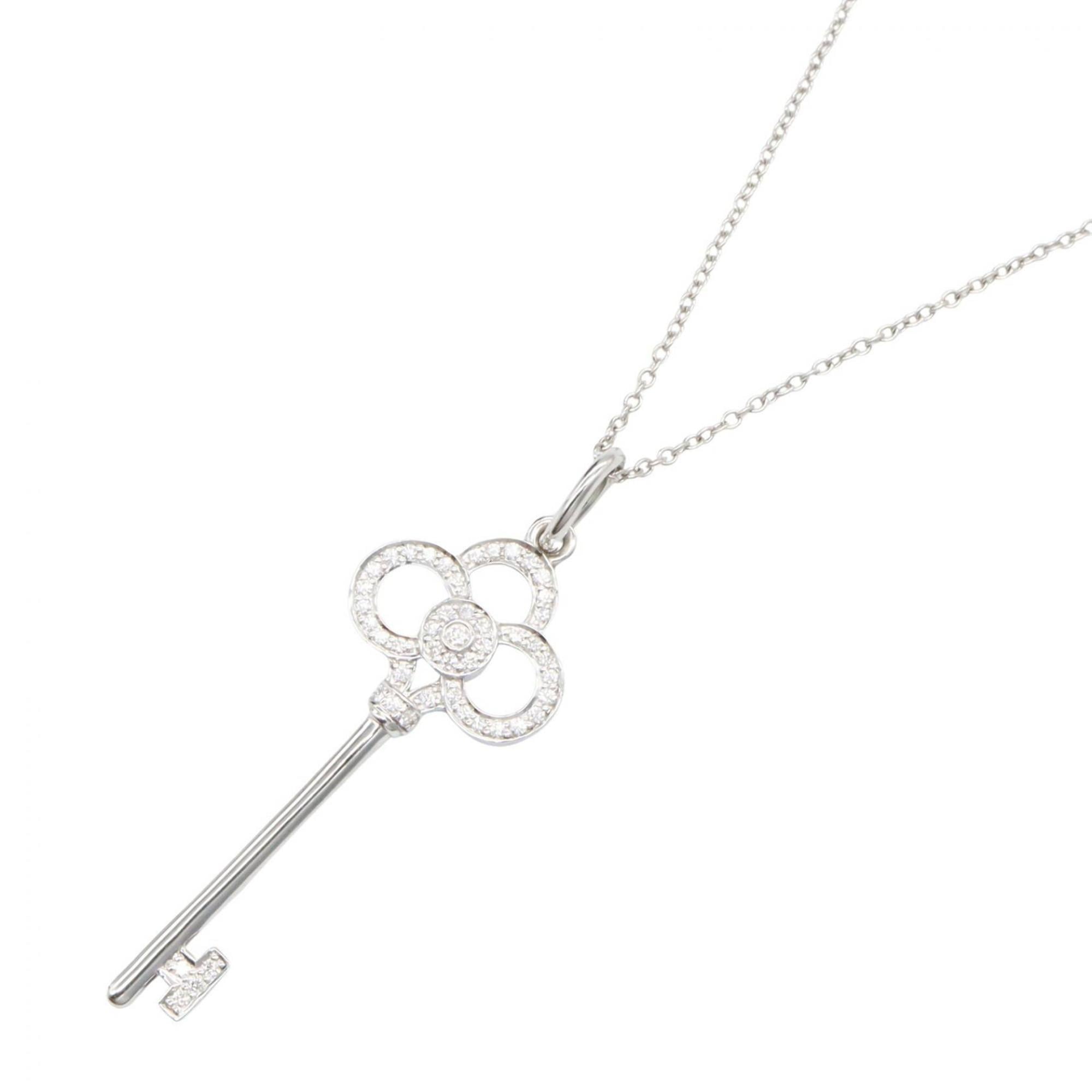 Tiffany & Co. Crown Key Necklace, Diamond 18K White Gold (18KWG), Diamond, Women\'s, Silver Tone, Cl