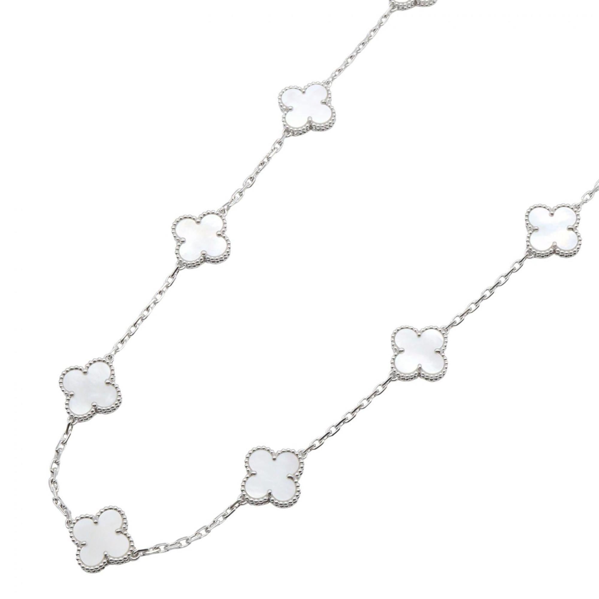 Van Cleef & Arpels Vintage Alhambra Mother-of-Pearl Necklace, 18K White Gold (18KWG) with Finish, Si