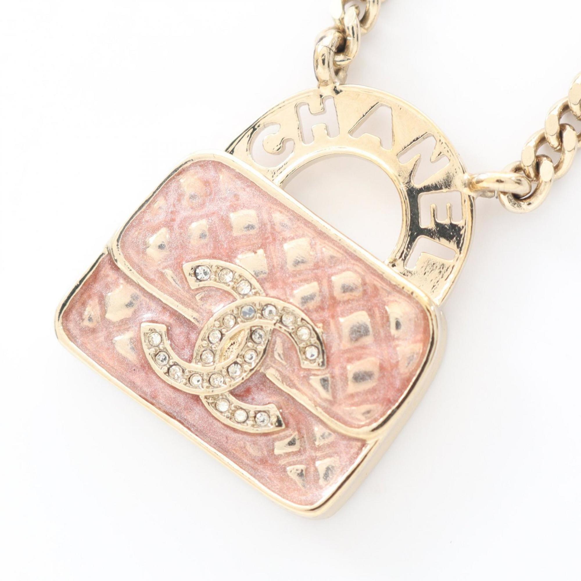 Chanel Coco Mark Back Motif Necklace, Gold Plated with Rhinestones, Women\'s, Available in Gold, Pin