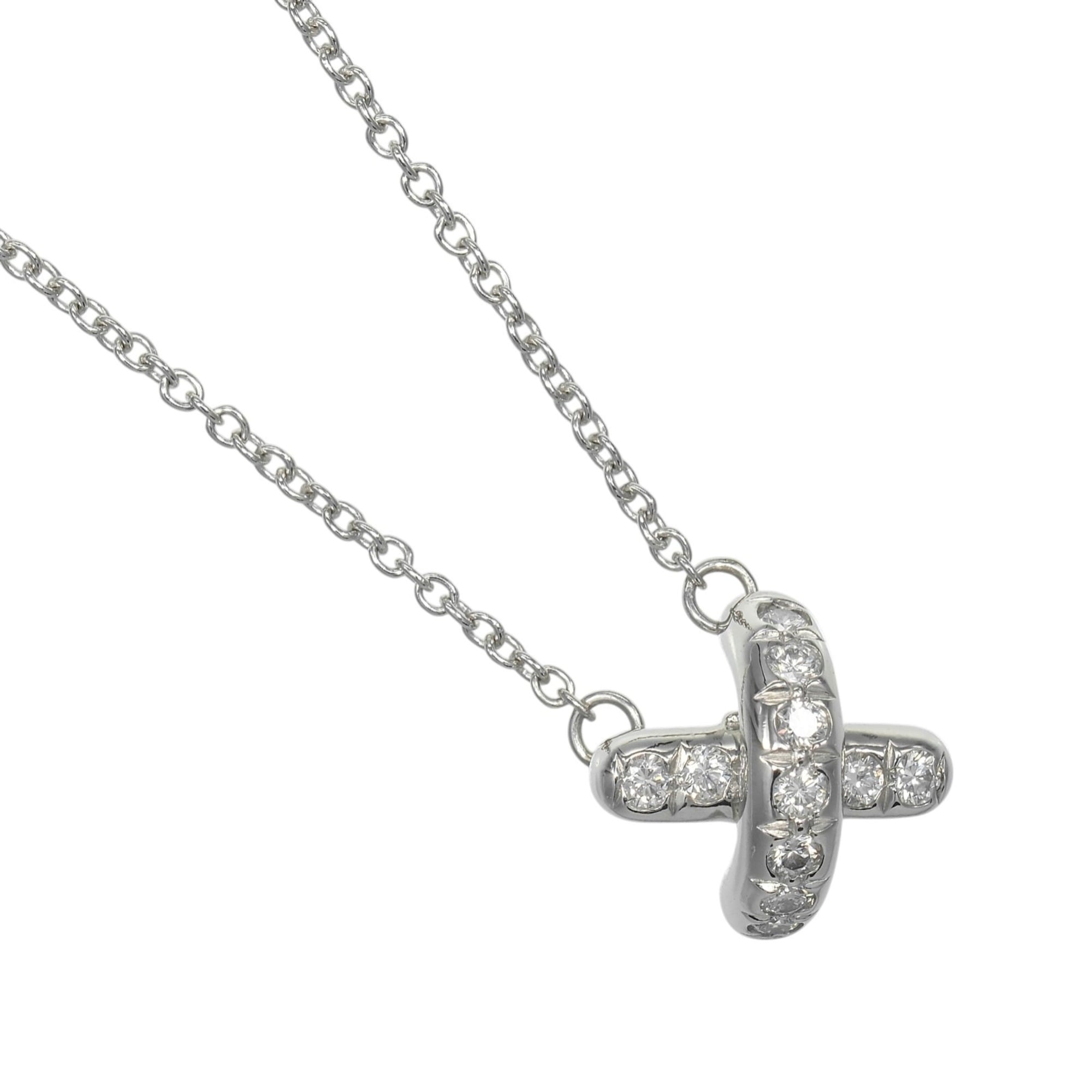 Tiffany & Co. Cross-stitch Necklace, Pt950 Platinum, Diamond, Approx. 4.1g.