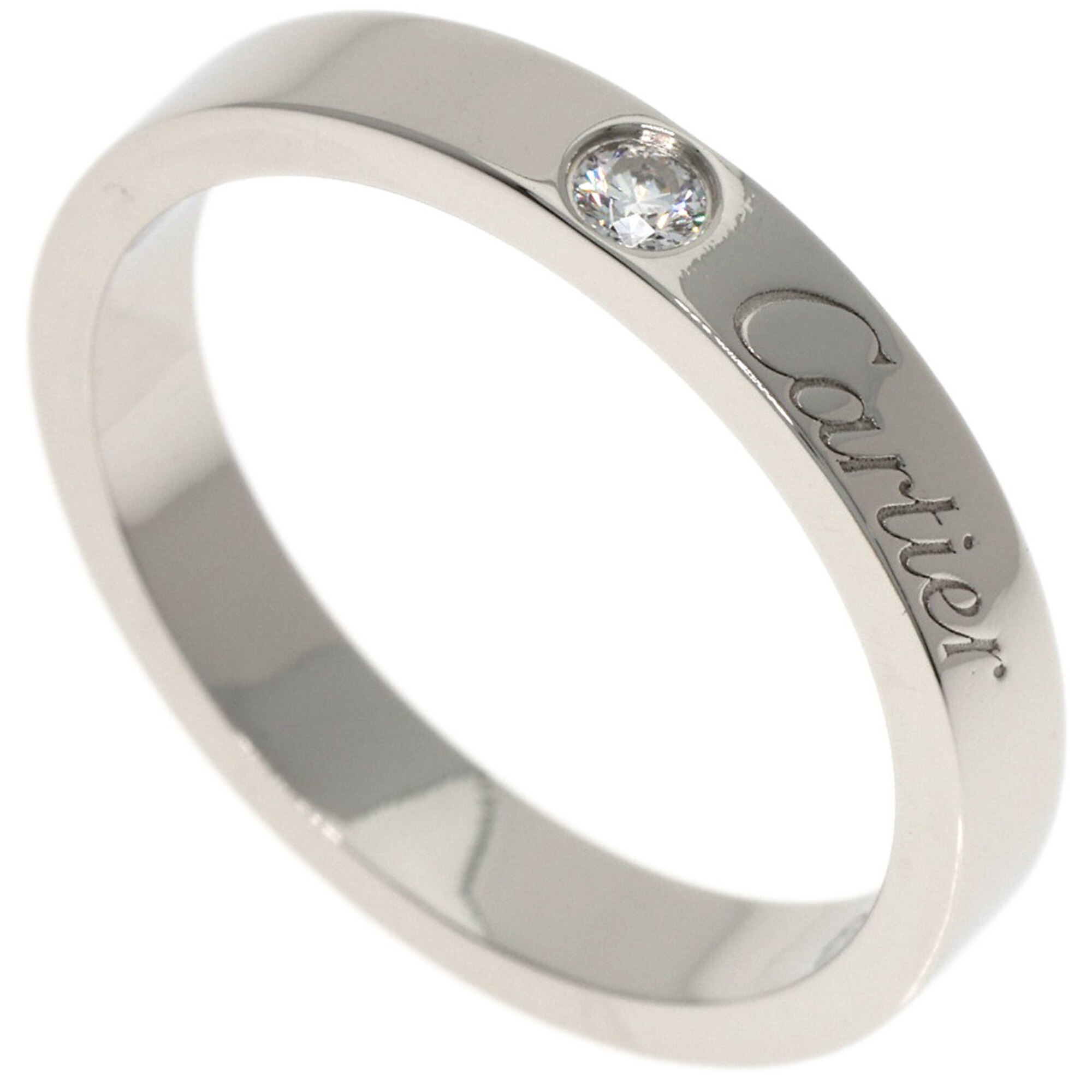 Cartier Engraved 1P Diamond Ring, Size #50, Platinum PT950, Women\'s.