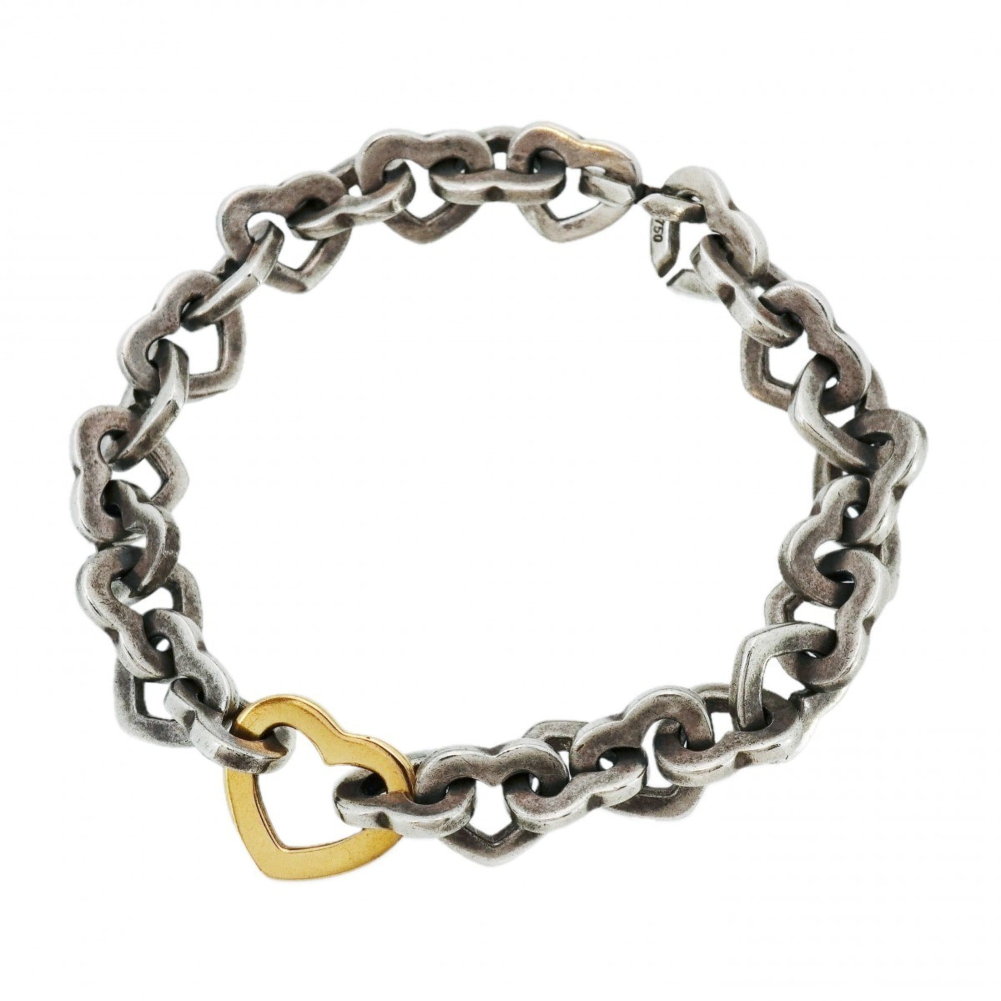 Tiffany & Co. Heart Link Chain Bracelet, 18K Yellow Gold (KYG), Sterling Silver 925, Women\'s