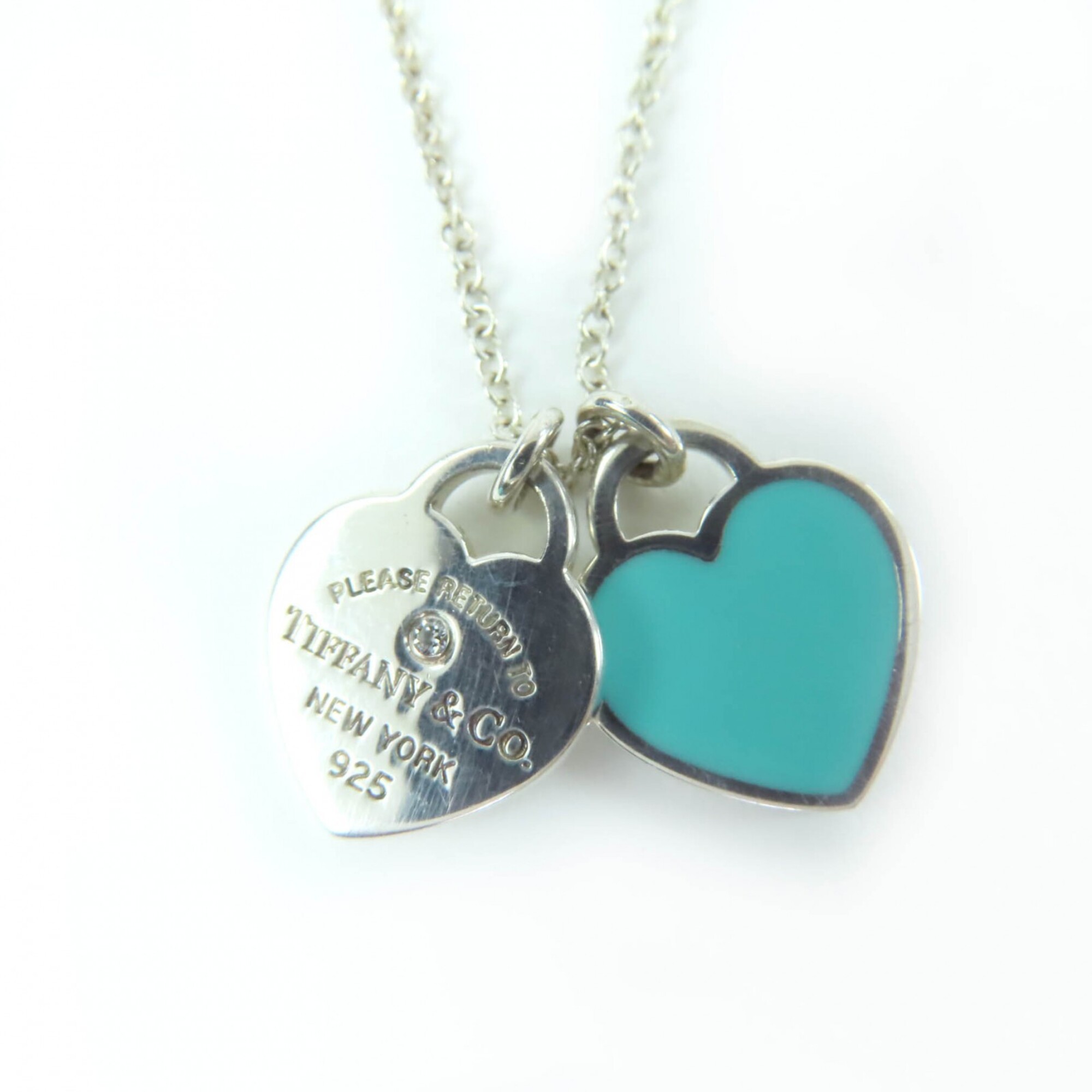 TIFFANY&Co. Tiffany & Co. Return to Heart Pendant Mini Double Tag AG925 Diamond 1P Necklace Blue Com