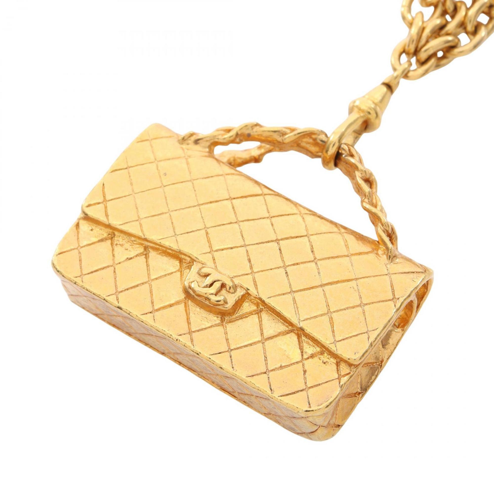CHANEL Matelasse Bag Motif Necklace, Gold Plated, Women\'s