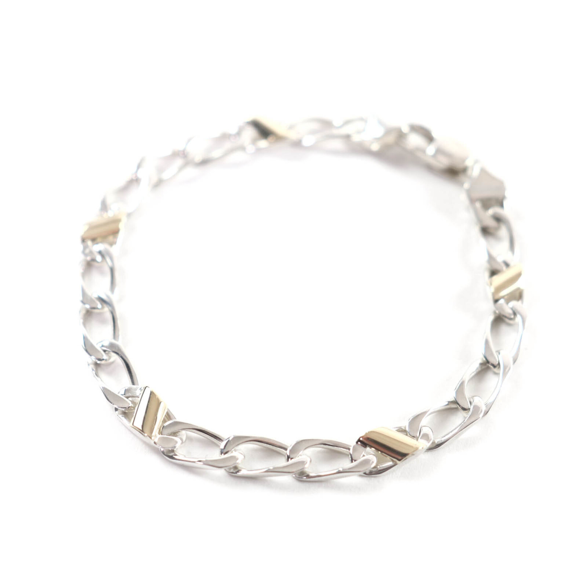 TIFFANY&Co. Tiffany Vintage 925 750 Figaro Chain Bracelet, Silver and Gold, Made in Italy, Weight 11