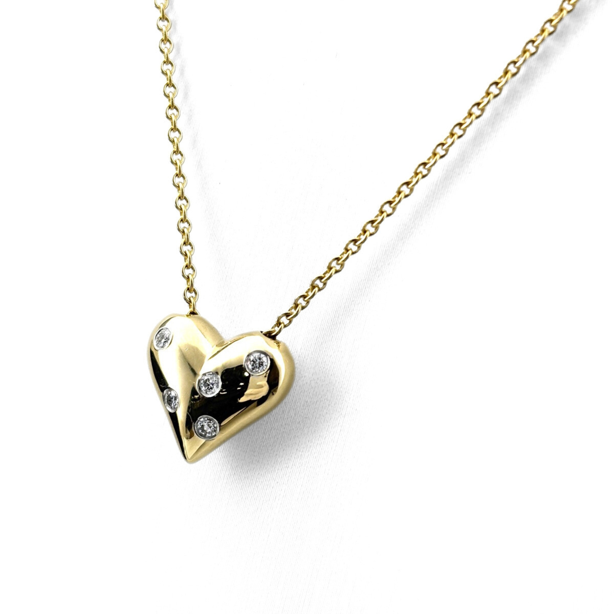 Tiffany & Co. Dots Heart Necklace, Yellow Gold (YG), Platinum Pendant, Small Diamond 750 Pt950, Diam