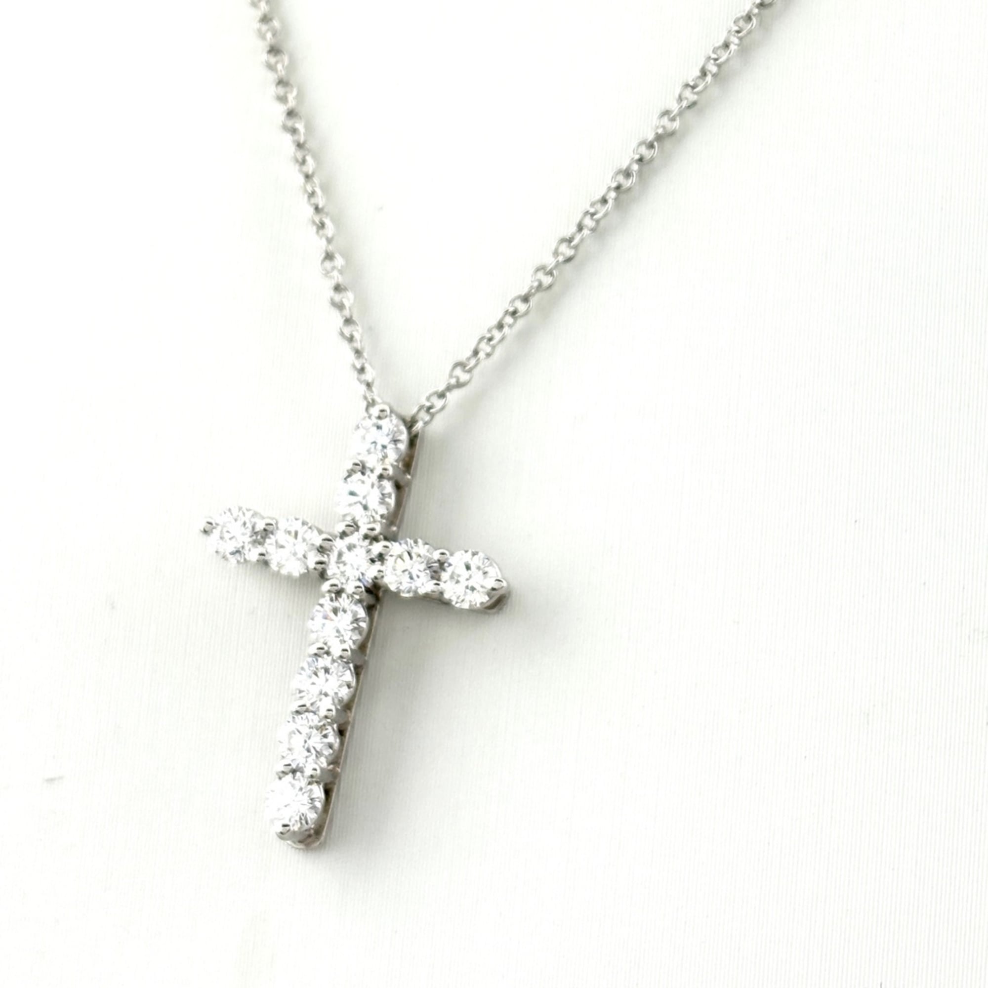 Tiffany & Co. Small Cross Necklace, Platinum Pendant, Pt950, Diamond, Women\'s