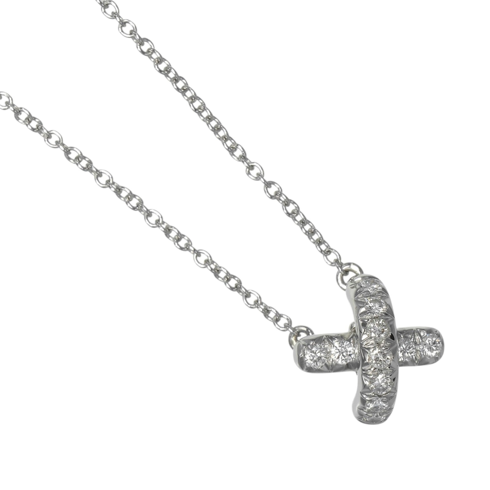 Tiffany & Co. Cross-stitch Necklace, Pt950 Platinum, Diamond, Approx. 3.85g.