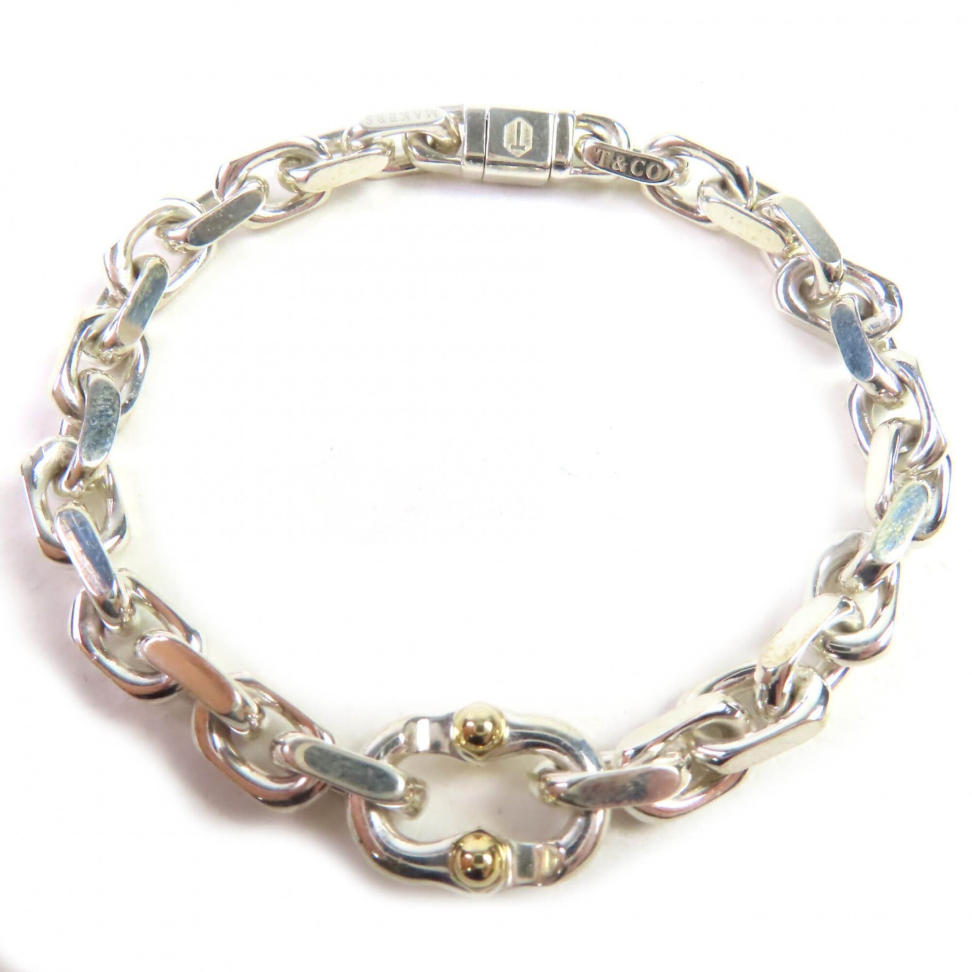 TIFFANY&Co. Tiffany Makers Narrow Chain Bracelet, SV925 18K Gold, Silver & Comes with Box, Dust Bag,