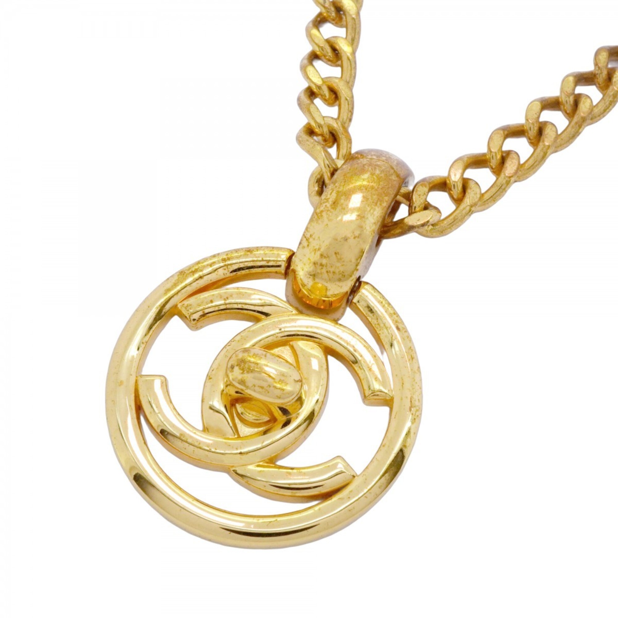 Chanel Coco Mark Turnlock Necklace, GP Plated Gold, Women\'s