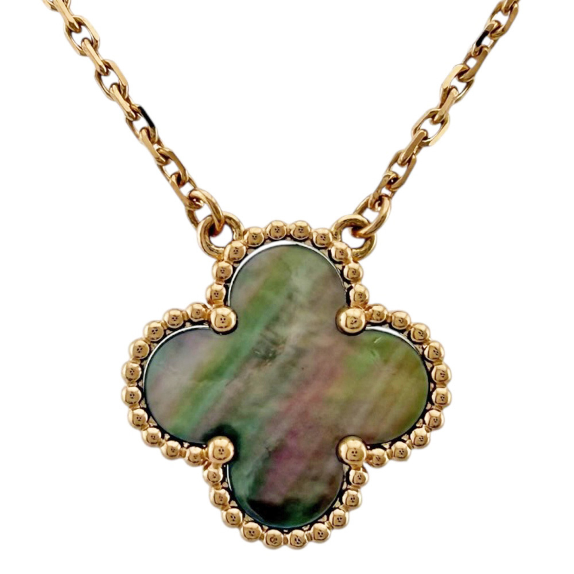 Van Cleef & Arpels Vintage Enhambra Necklace, 18K Gold, Gray Mother-of-Pearl, Ladies, Pre-owned.