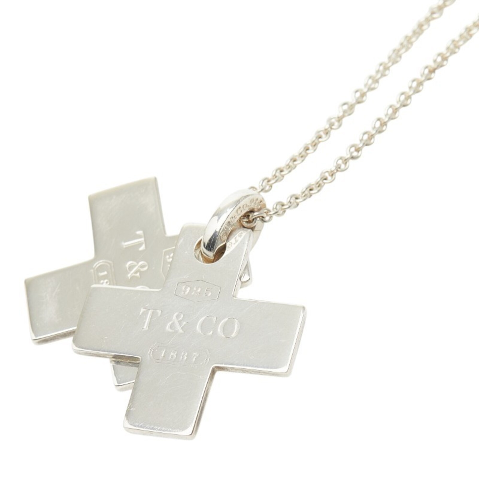Tiffany & Co. Double Cross Pendant Necklace, SV925 Silver, Women\'s.