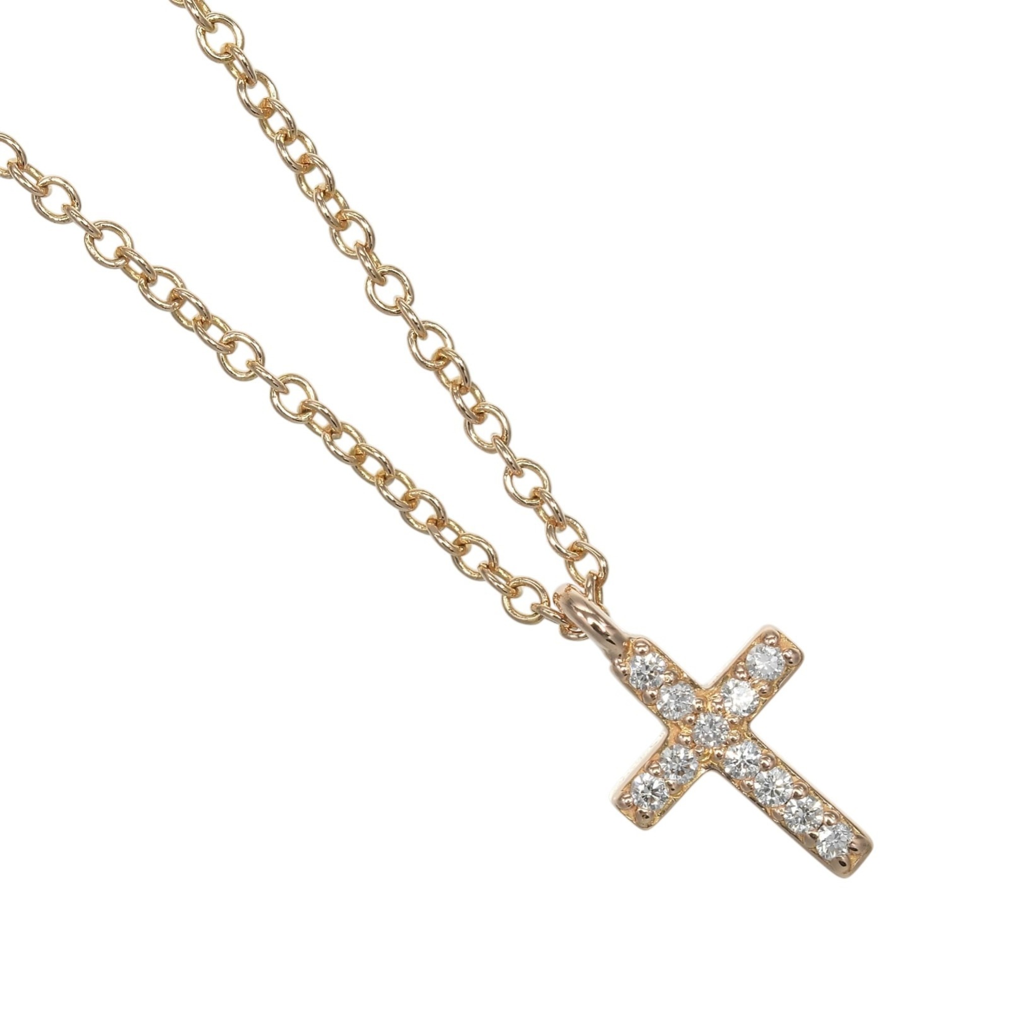 Tiffany & Co. Metro Cross Mini Necklace, 18K Pink Gold with Diamonds, Approx. 1.75g.
