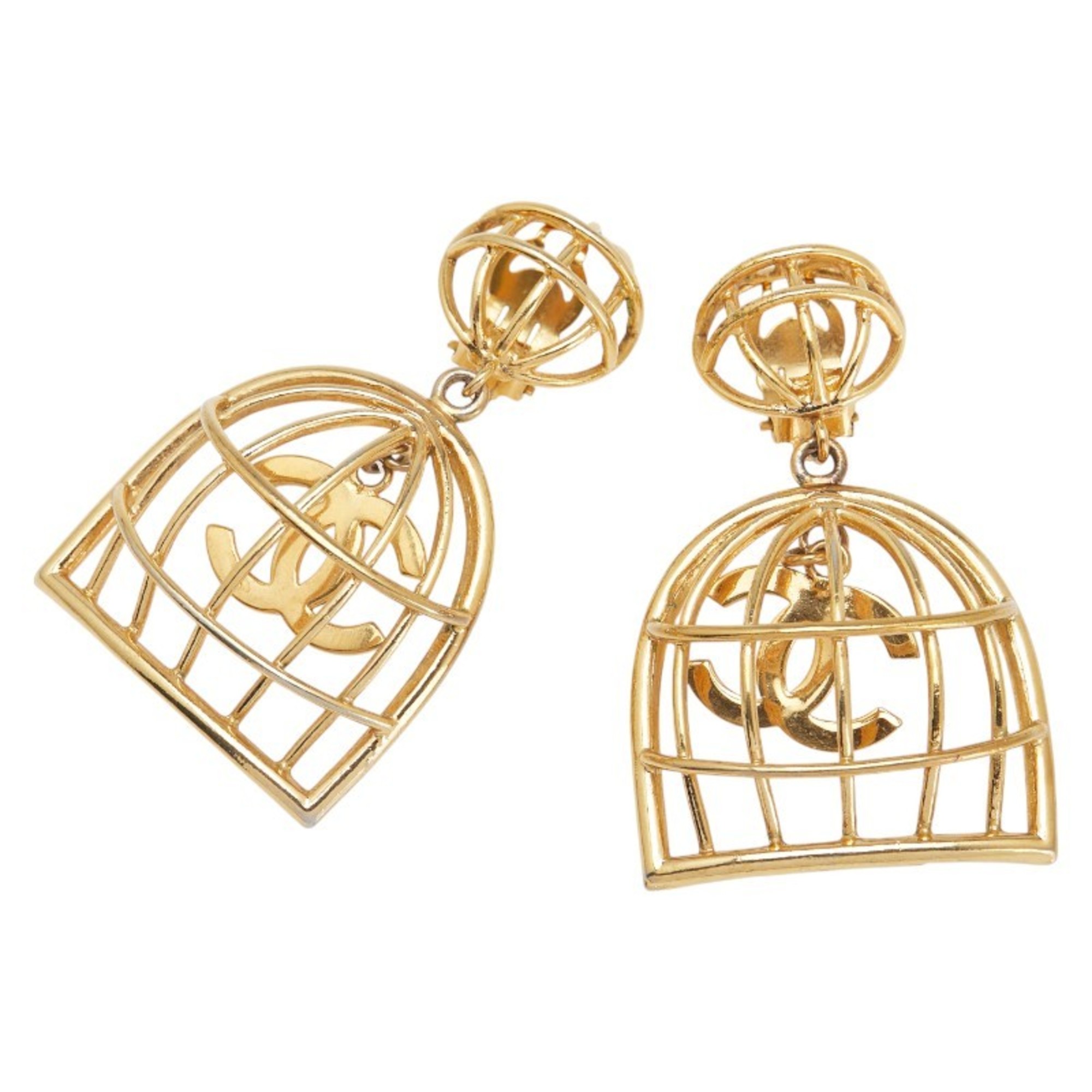 Vintage Chanel Coco Mark Birdcage Earrings, Gold Plated, Women\'s, CHANEL