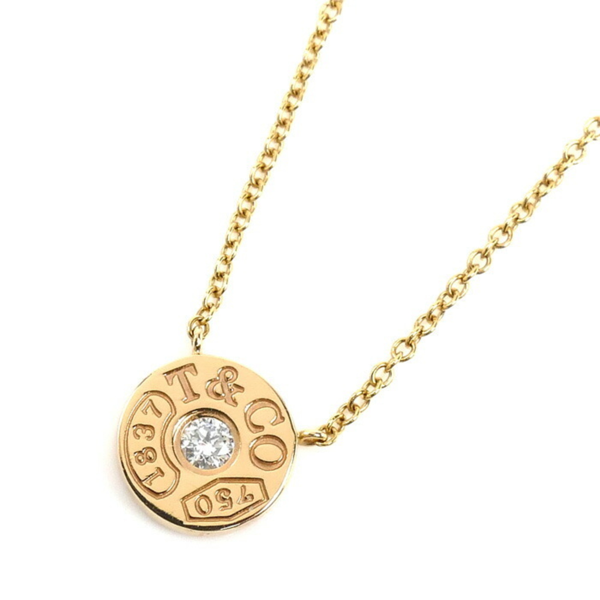 TIFFANY & Co. 18KPG Pink Gold 1837 Circle Diamond Necklace, 2.5g, 41cm, Women\'s