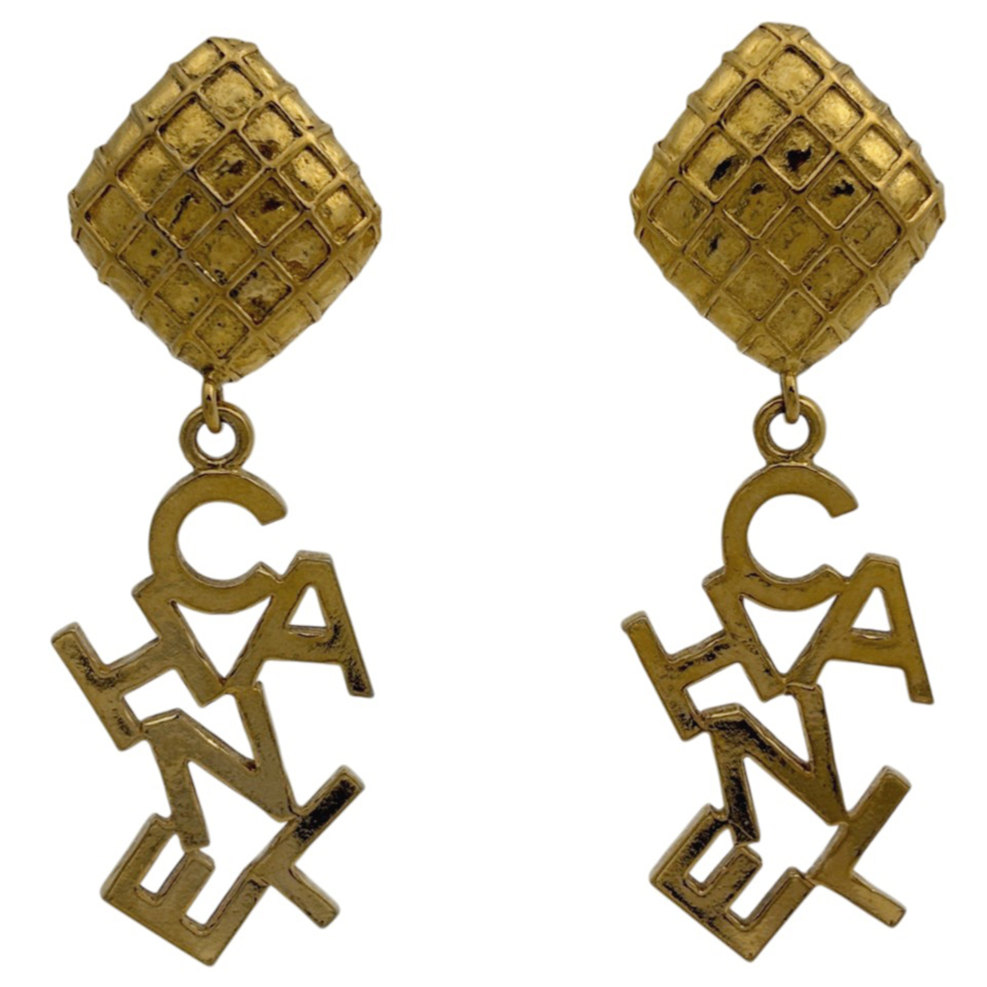 Chanel logo earrings, MatelassŽ swing style, large size, GP gold, women\'s.