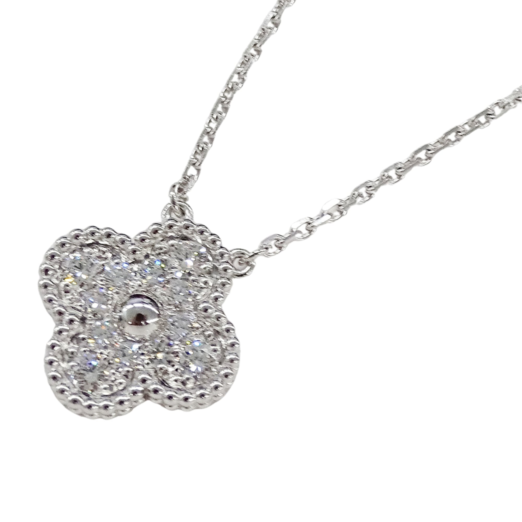Van Cleef & Arpels Vintage Alhambra Necklace for Women, 750WG White Gold with Diamonds, Polished.