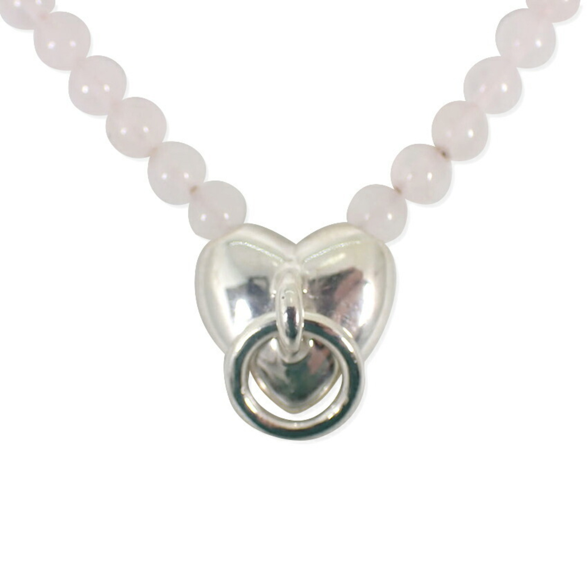 TIFFANY & Co. 925 Rose Quartz Door Knock Heart Pendant Necklace