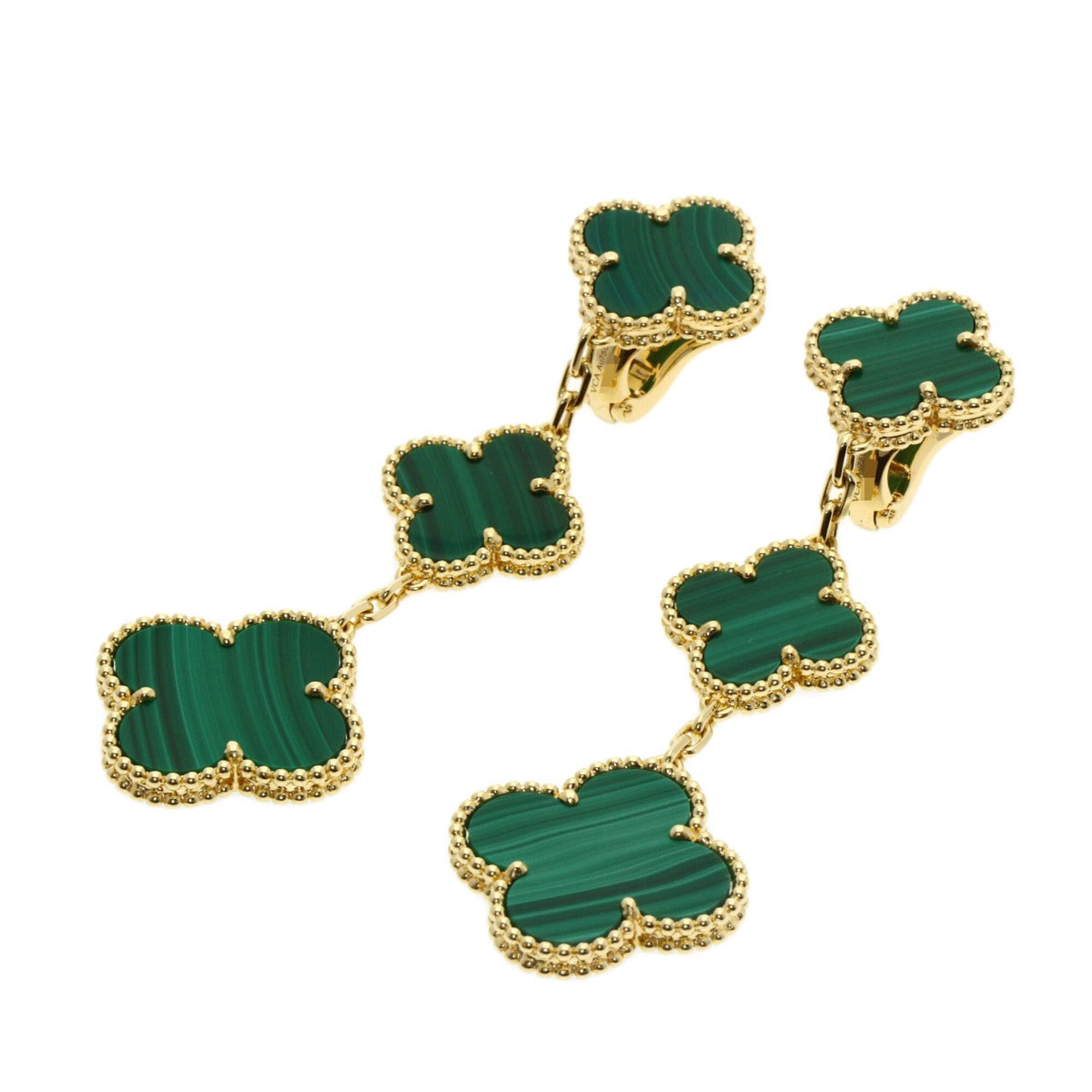 Van Cleef & Arpels Magic Alhambra 3-Motif Malachite Earrings, 18K Yellow Gold, Women\'s.