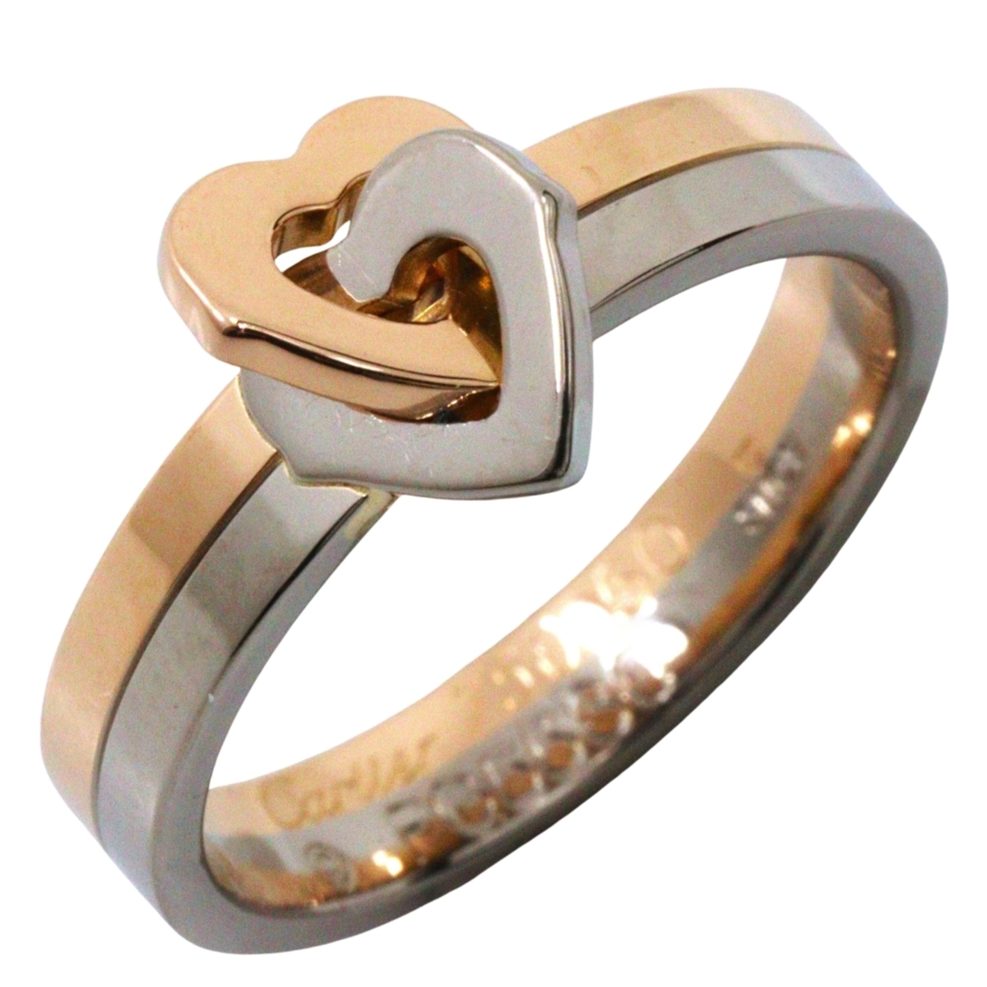 Cartier Double Heart Ring, Size 9.5, 18K Pink Gold x White Gold, Approx. 4.7g, Women\'s.