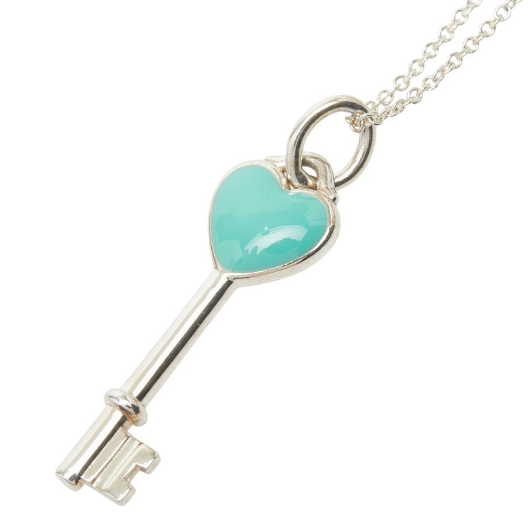 Tiffany & Co. Heart Key Charm Chain Pendant Necklace, SV925 Silver, Women\'s.