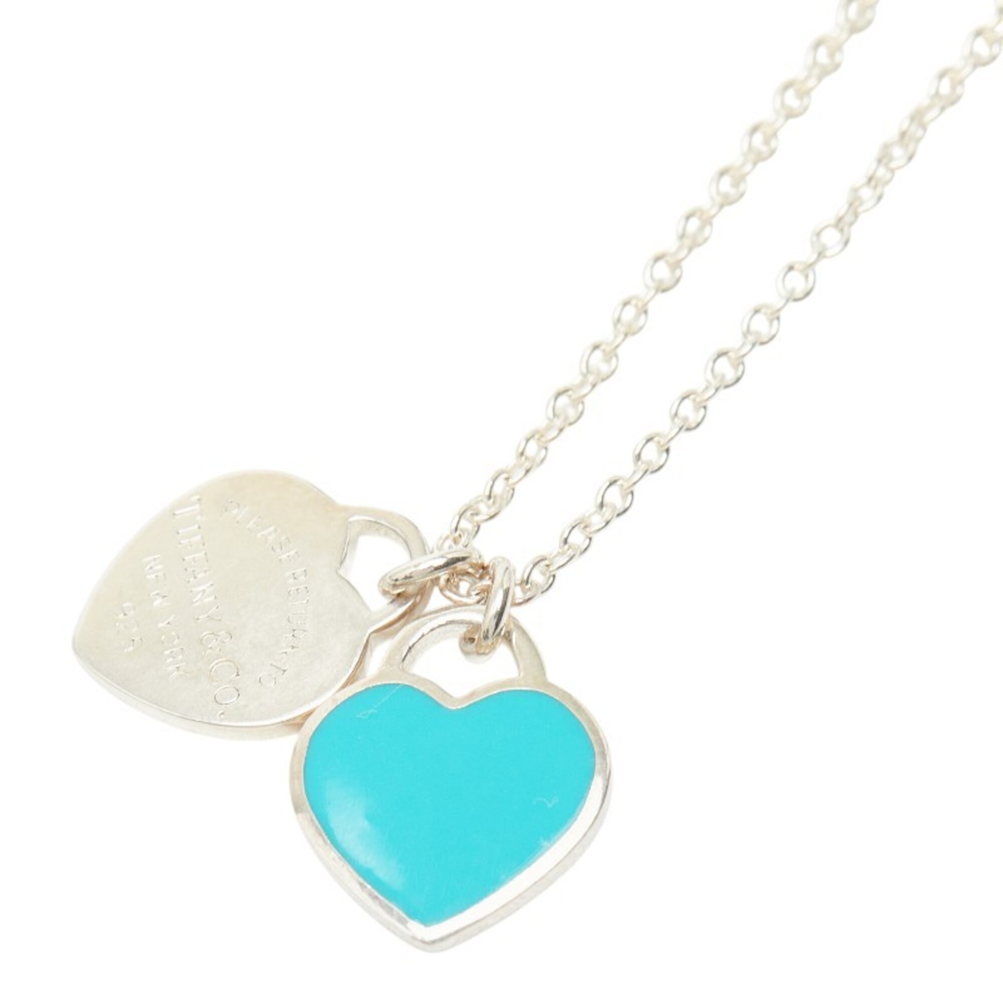 Tiffany & Co. Return to Double Heart Tag Necklace, Silver, Blue, SV925, Women\'s.