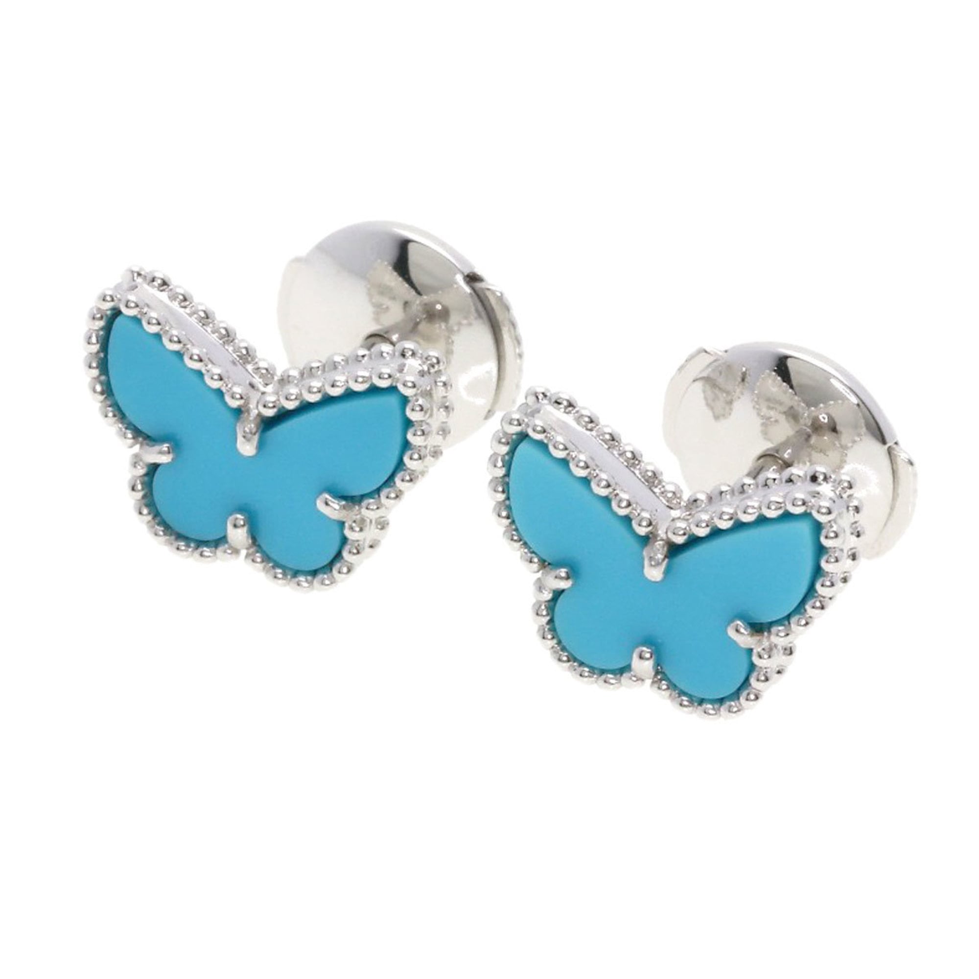 Van Cleef & Arpels Sweet Alhabra Papillon Turquoise Earrings, 18K White Gold, Women\'s