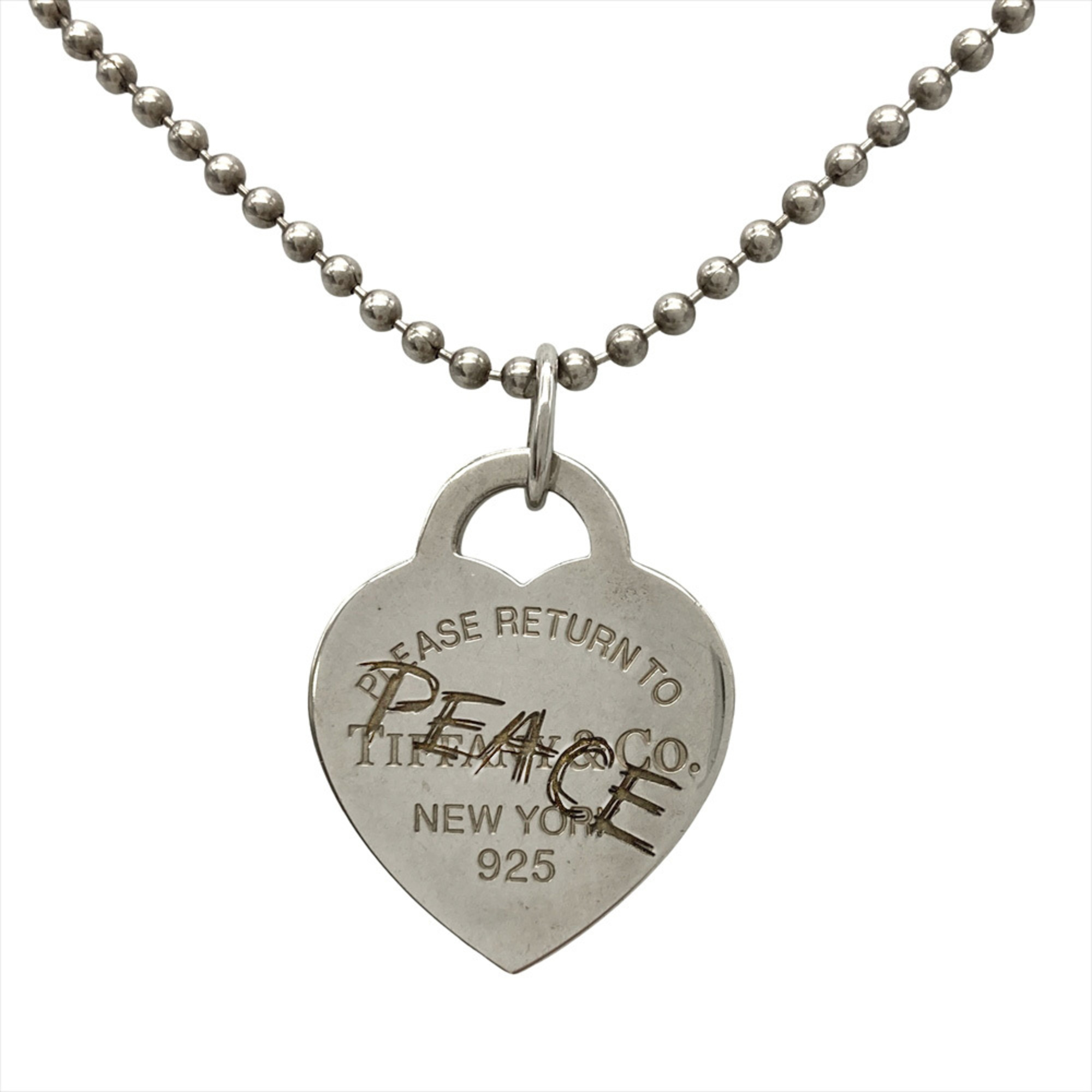 Tiffany & Co. Return to Heart Peace Necklace, SV925, 19.0g, Silver, PEACE design, Ball Chain